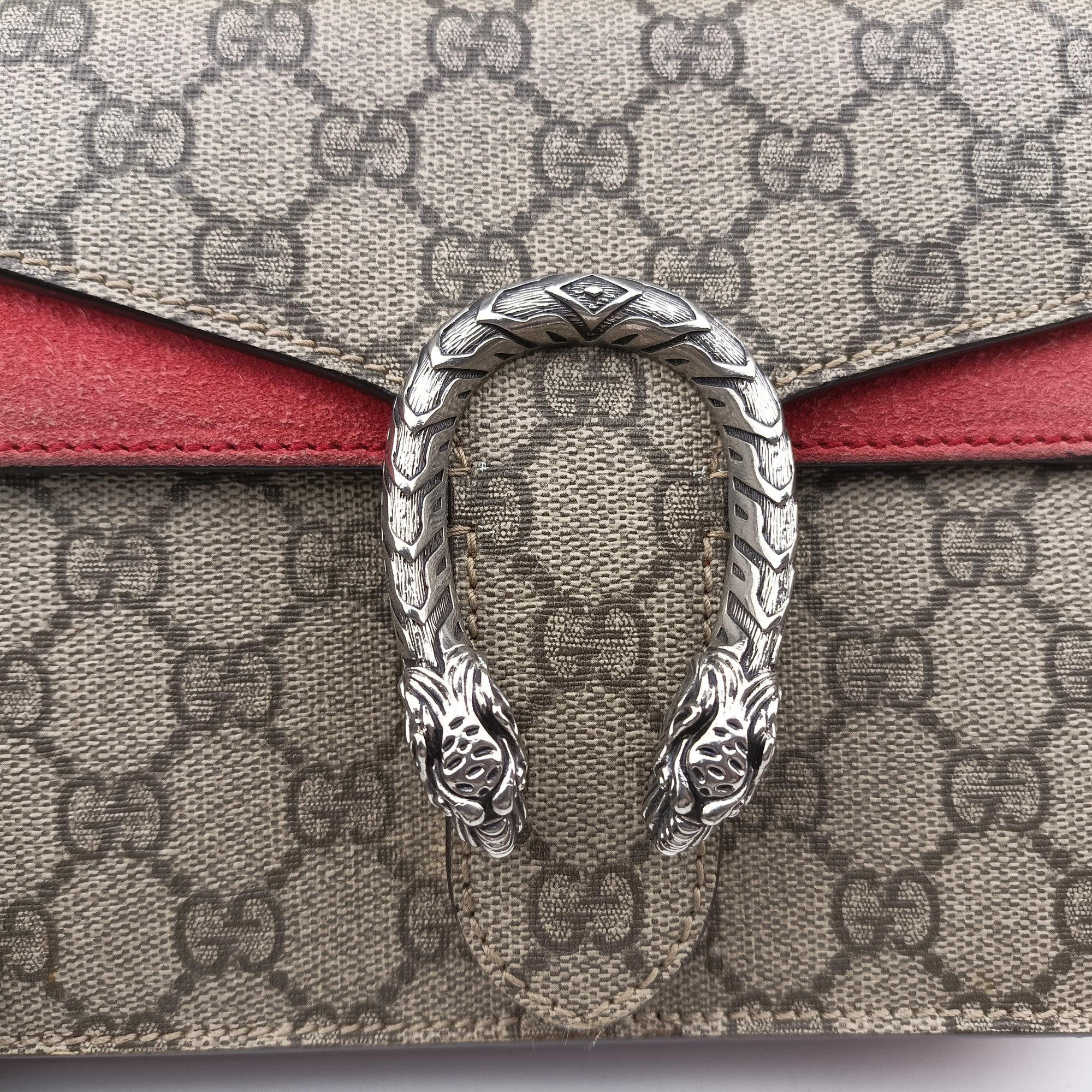 Pre-owned Gucci Dionysus beige×red PVC coated canvas × suede 421970 shoulderbag | stylenewstar