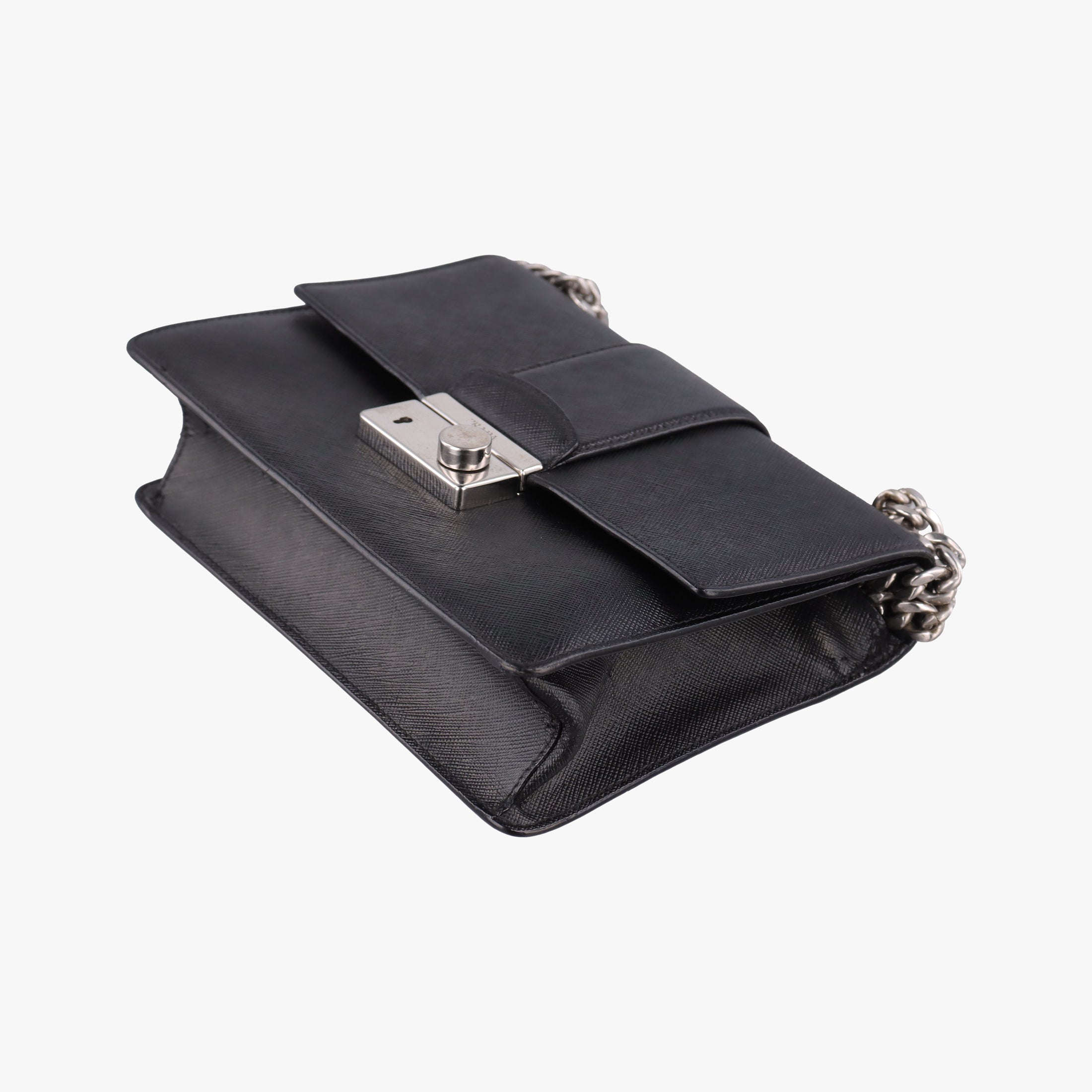 Pre-owned Prada Sound Lock Black SAFFIANO Leather 1BD034 shoulderbag | stylenewstar