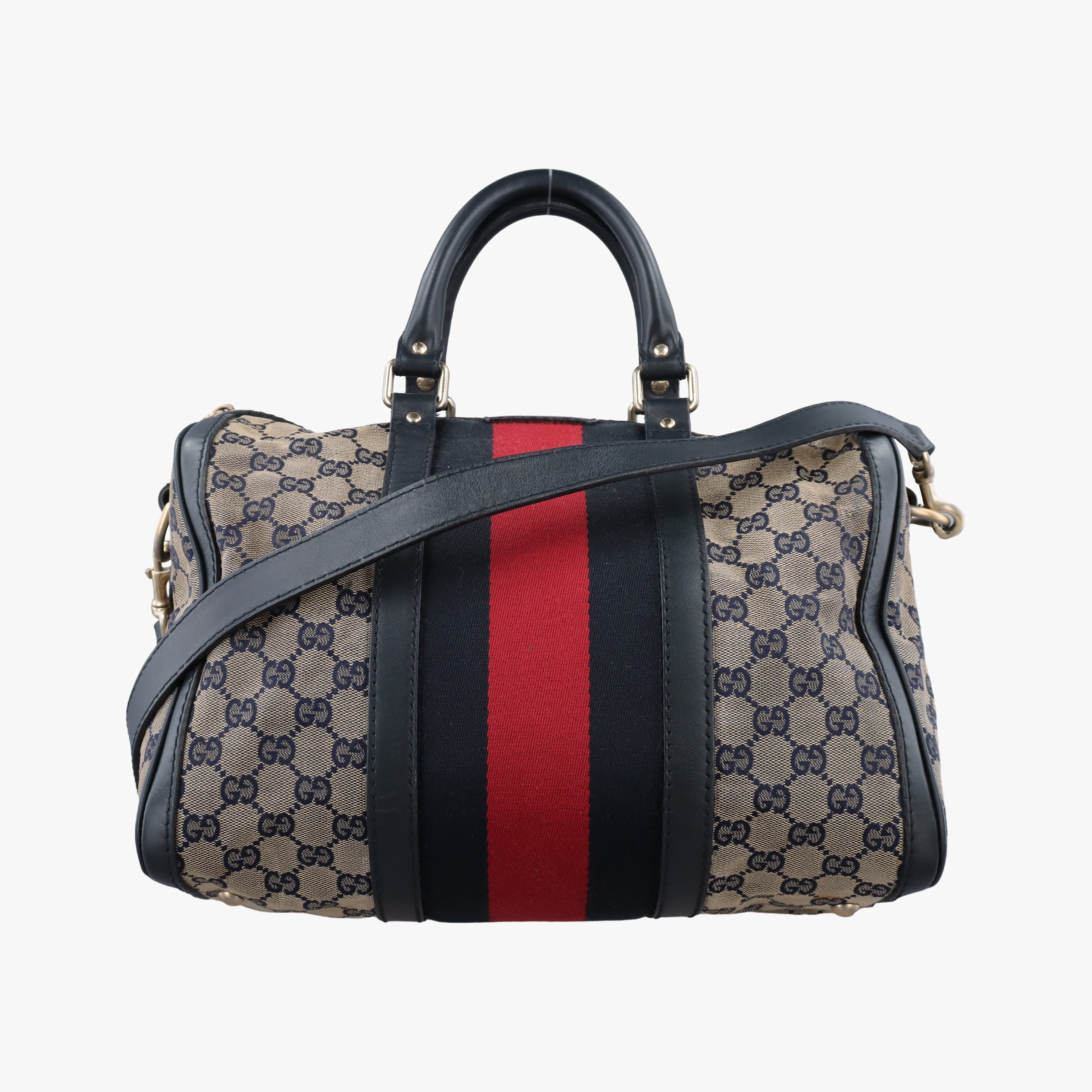 Vintage Gucci Sherry Line Navy×red×beige canvas×leather 247205 shoulderbag | stylenewstar