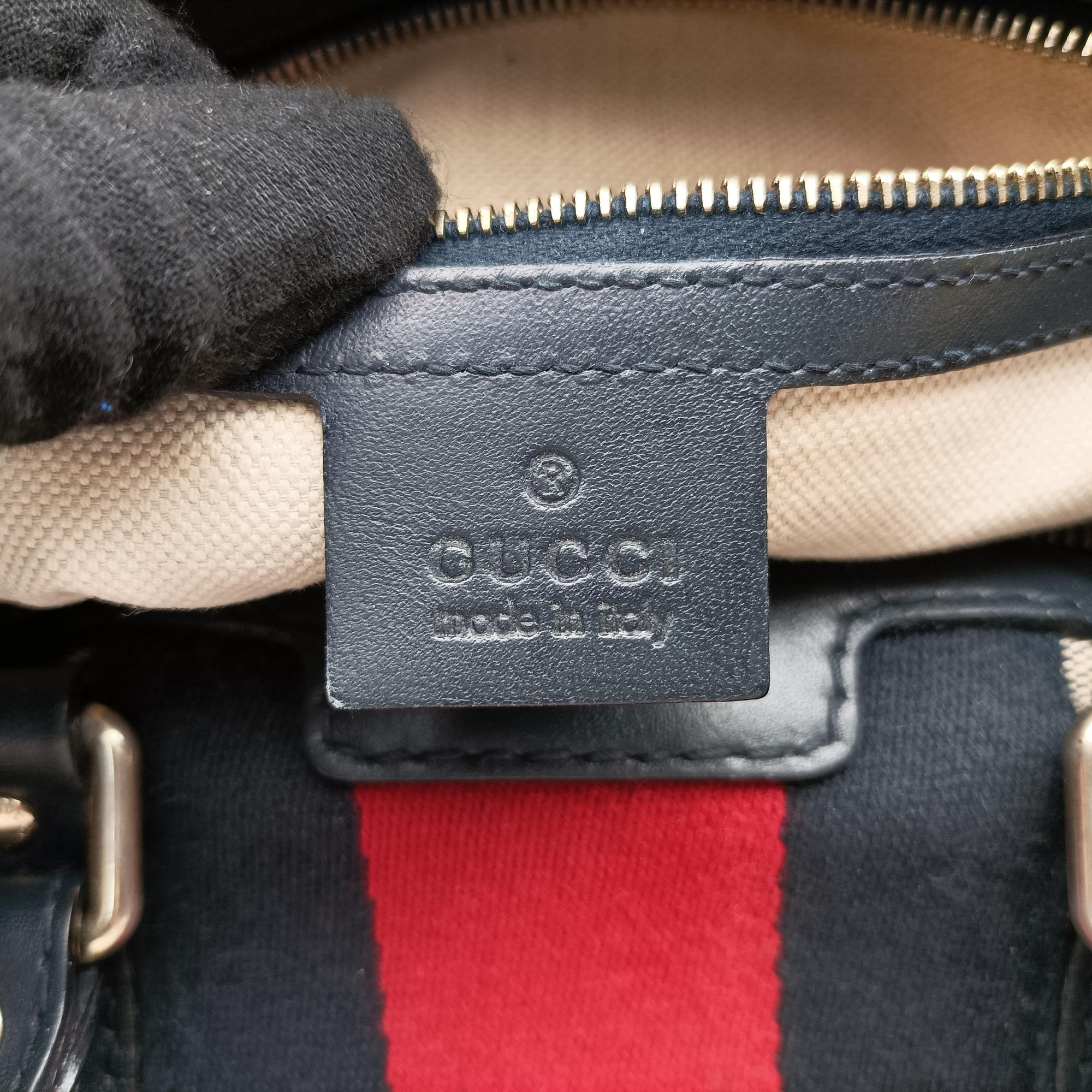 Vintage Gucci Sherry Line Navy×red×beige canvas×leather 247205 shoulderbag | stylenewstar