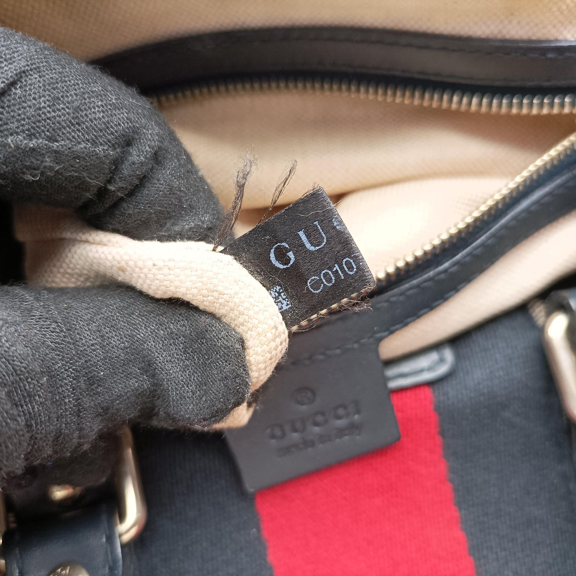 Vintage Gucci Sherry Line Navy×red×beige canvas×leather 247205 shoulderbag | stylenewstar