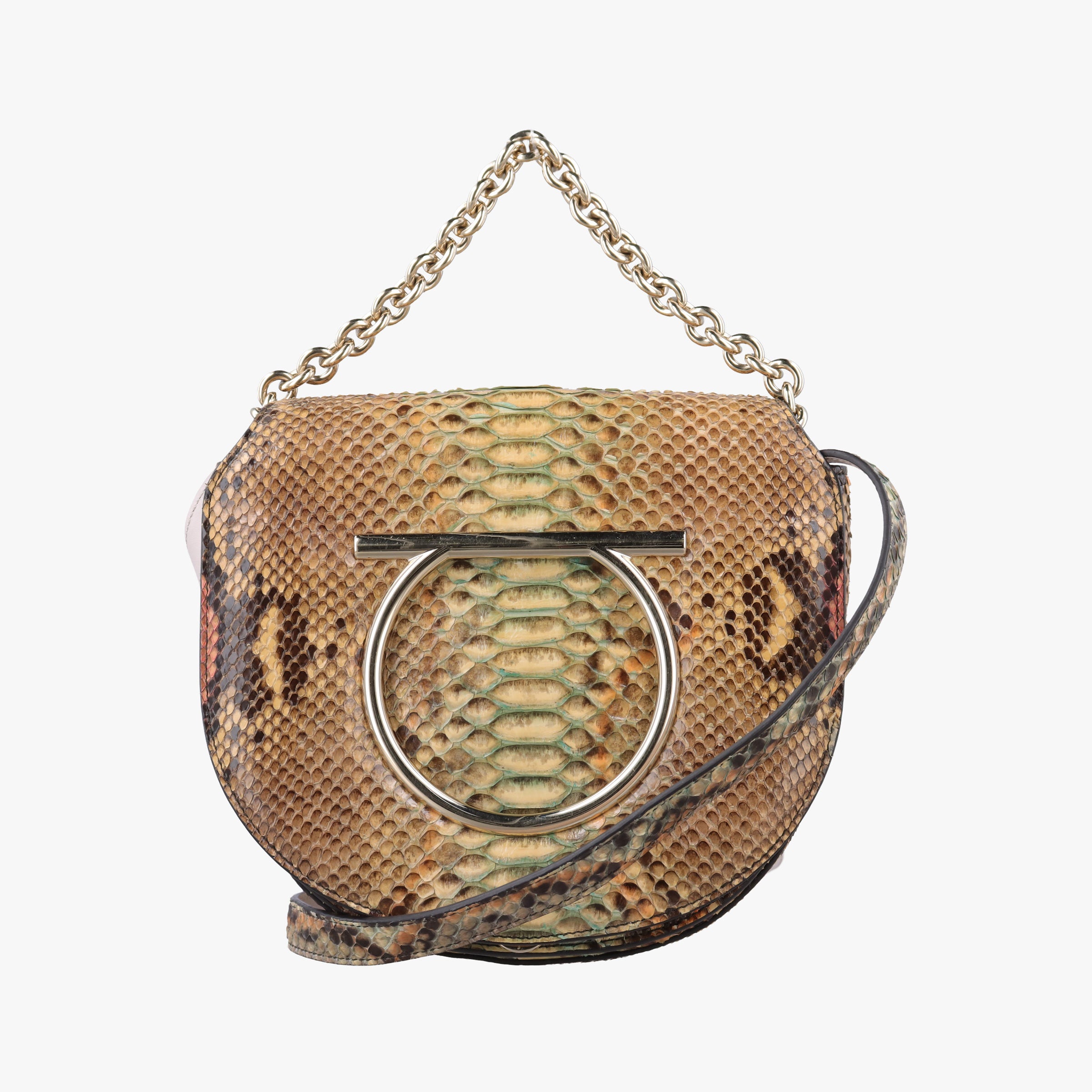 Pre-owned Ferragamo ガンチーニ Pink Snakeskin  shoulderbag | stylenewstar