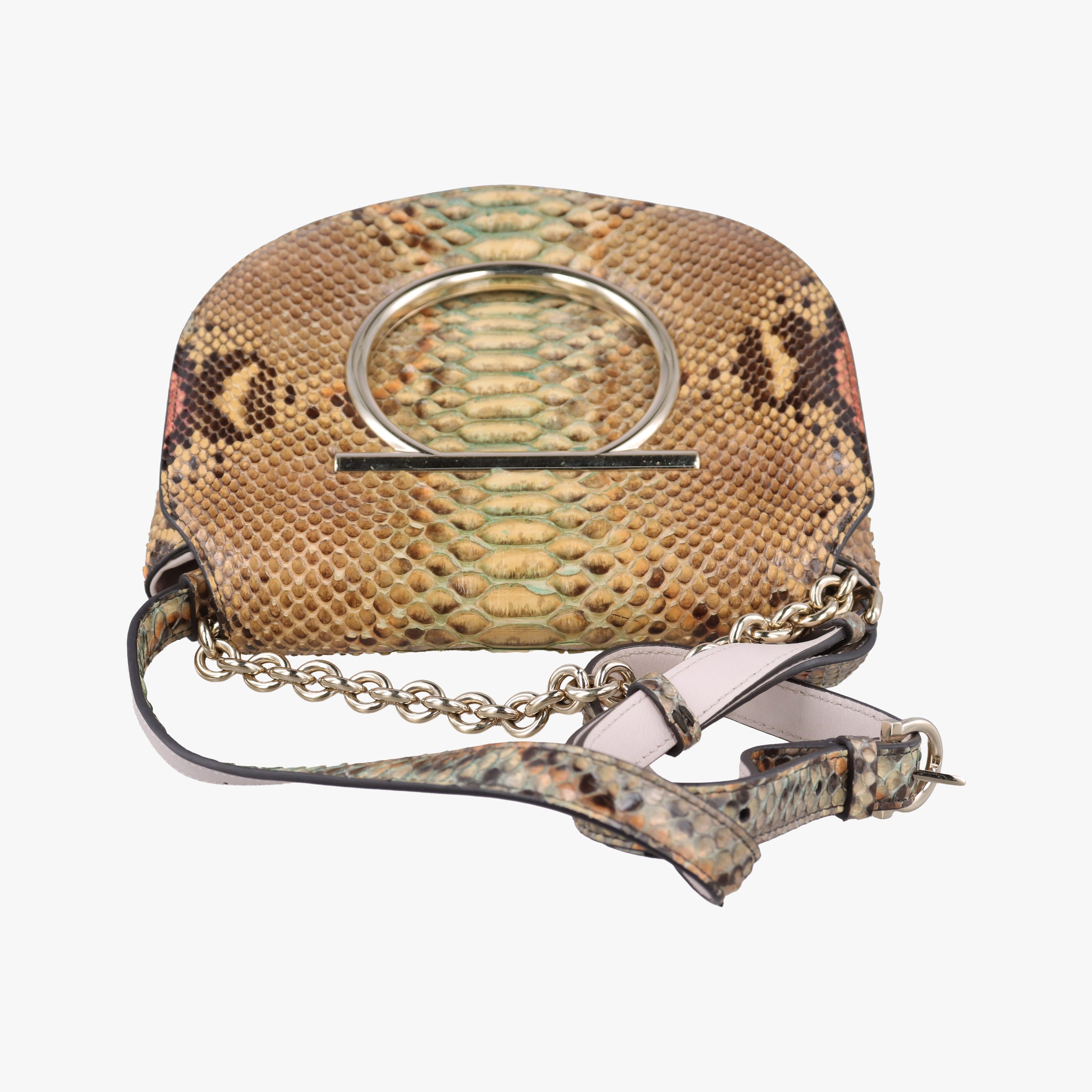 Pre-owned Ferragamo ガンチーニ Pink Snakeskin  shoulderbag | stylenewstar