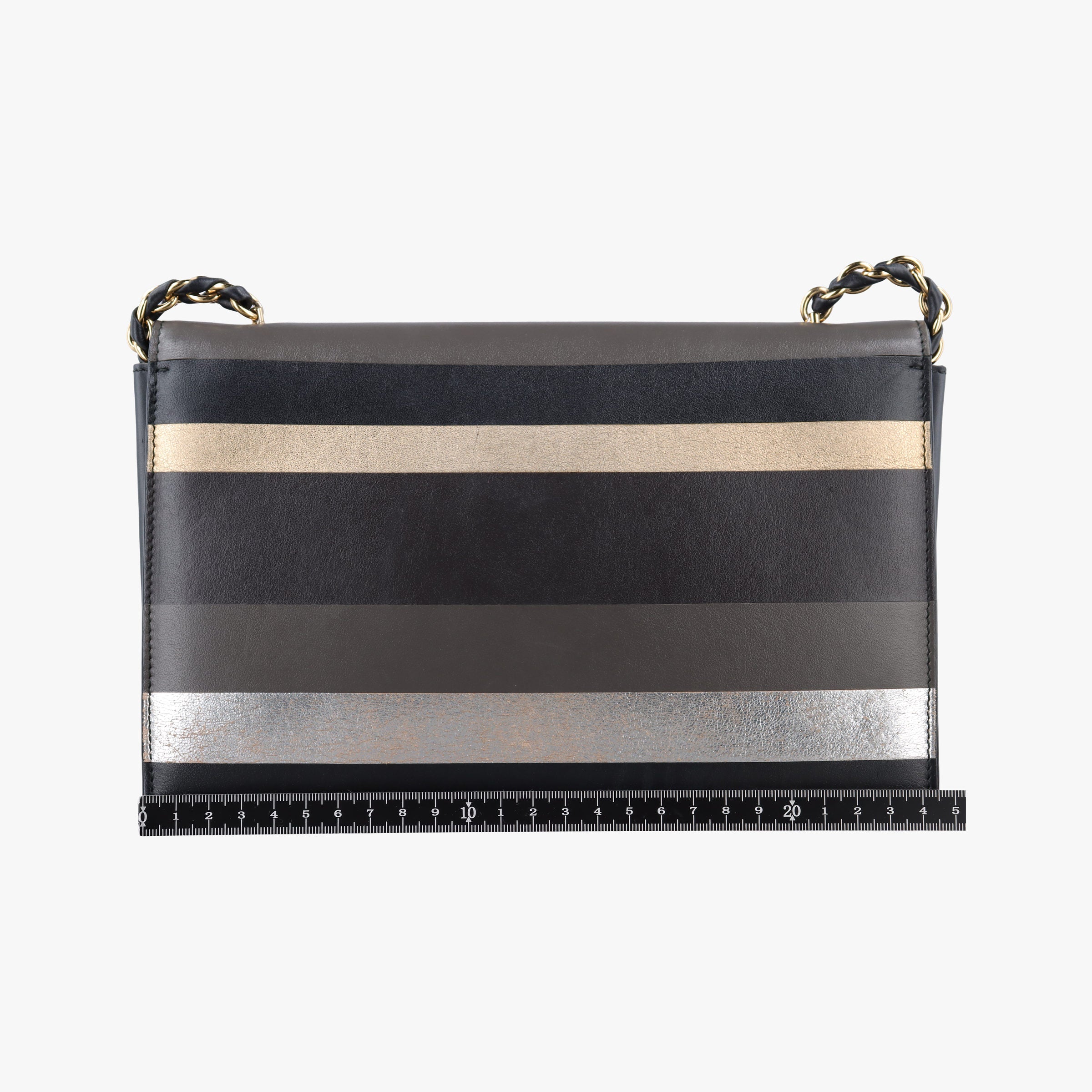 Vintage Ferragamo Vara Stripe Black× Gold×Silver Leather  shoulderbag | stylenewstar
