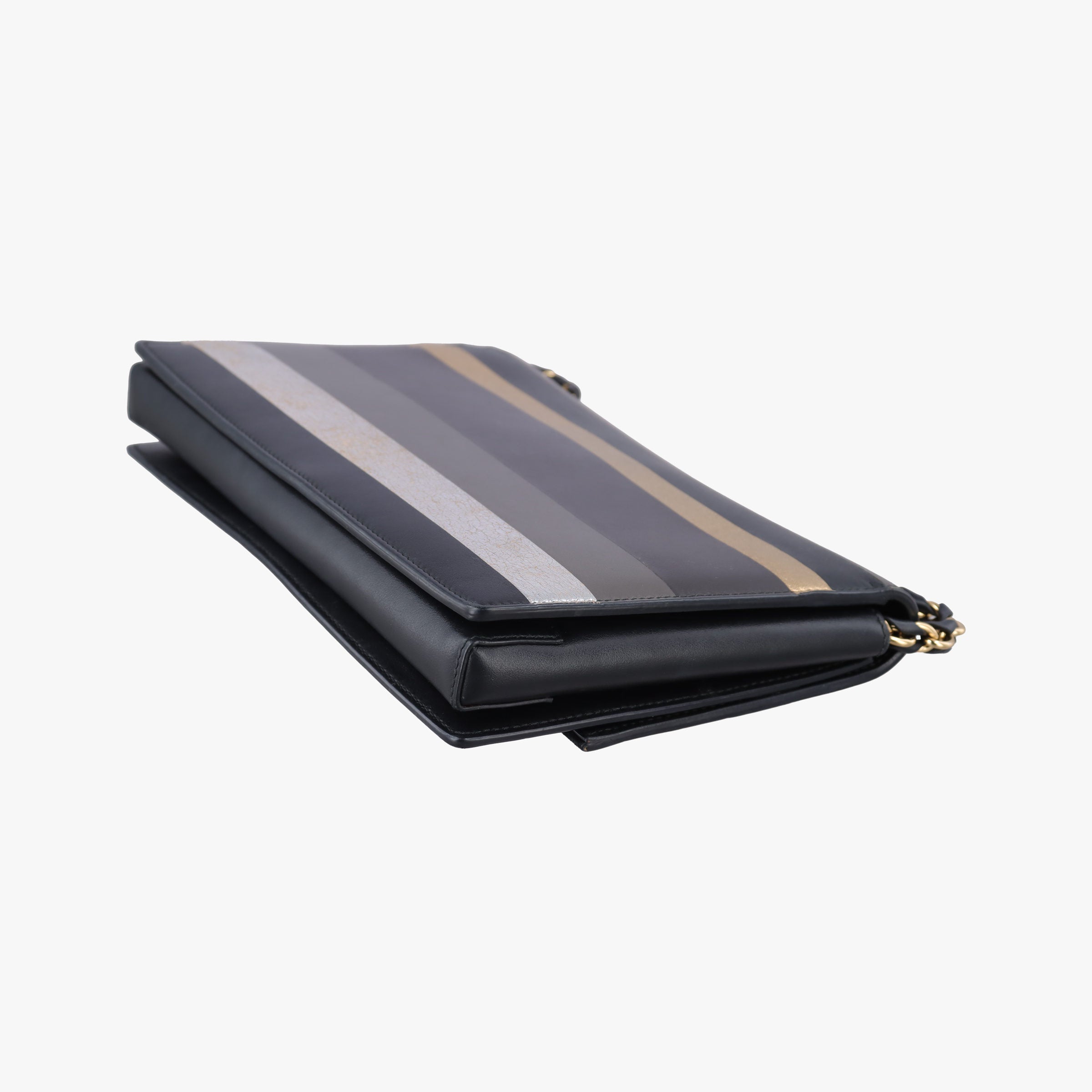 Vintage Ferragamo Vara Stripe Black× Gold×Silver Leather  shoulderbag | stylenewstar