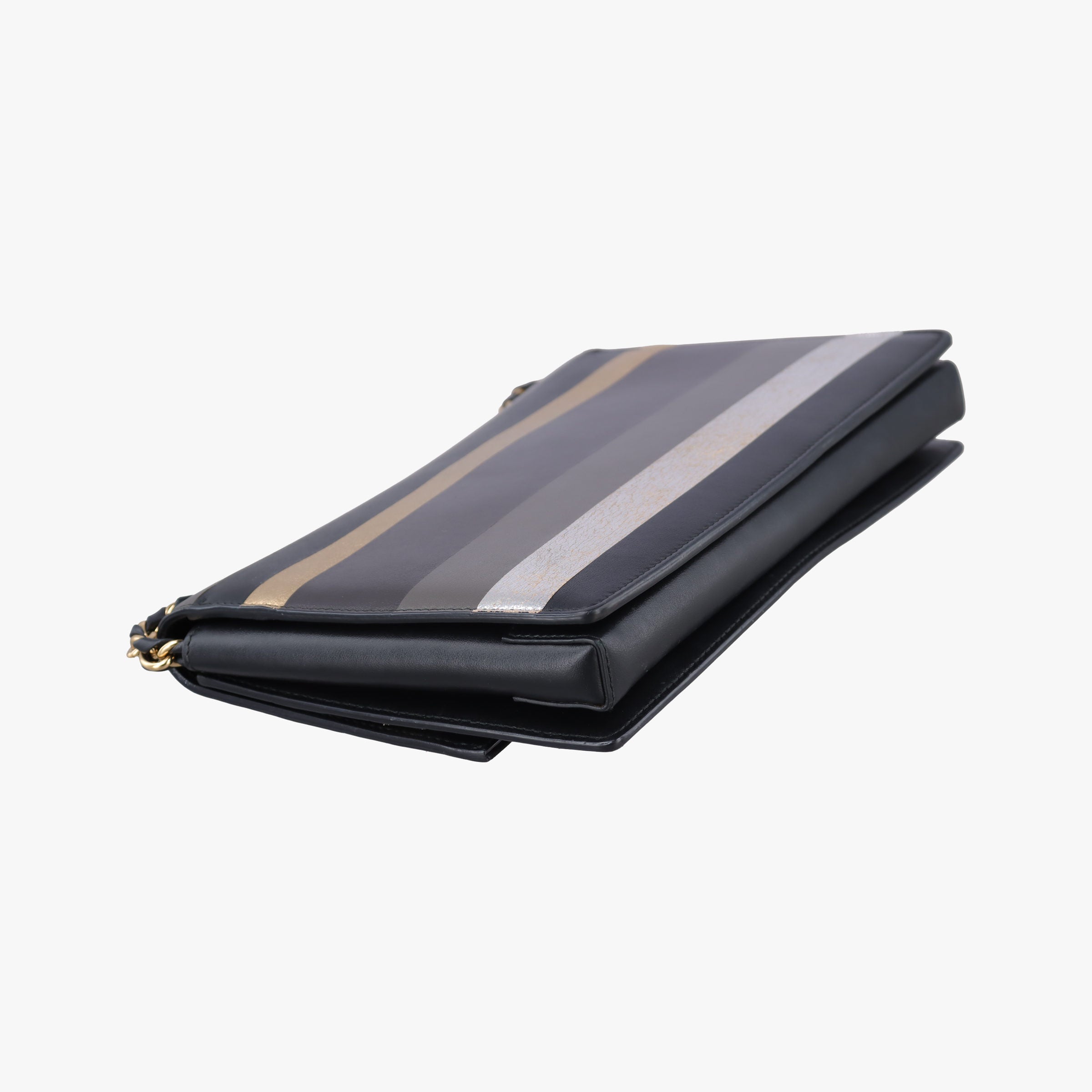 Vintage Ferragamo Vara Stripe Black× Gold×Silver Leather  shoulderbag | stylenewstar