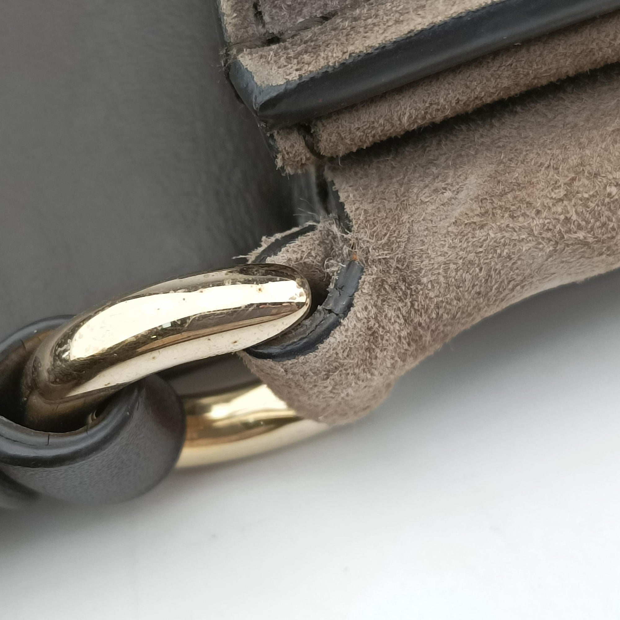 Pre-owned Ferragamo Margot Grey×Taupe Mixed Suede × leather  shoulderbag | stylenewstar
