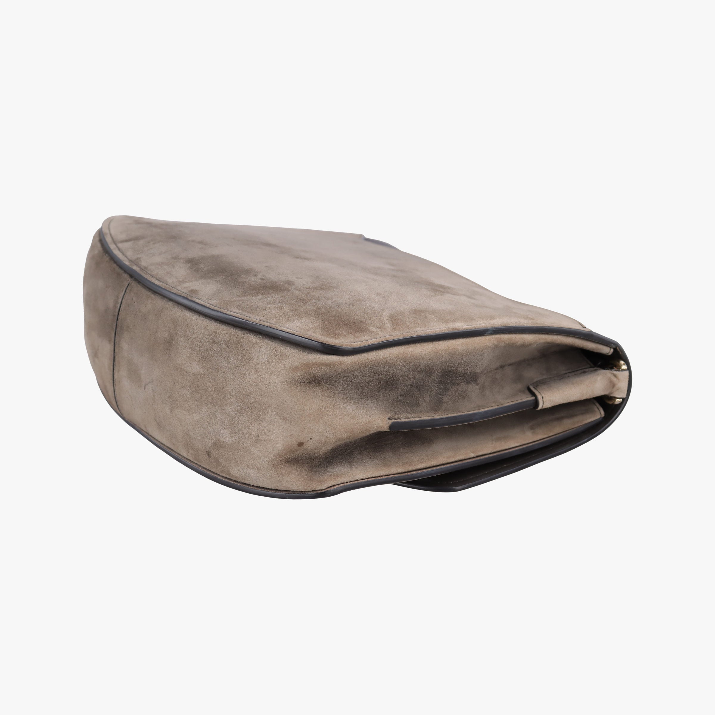 Pre-owned Ferragamo Margot Grey×Taupe Mixed Suede × leather  shoulderbag | stylenewstar