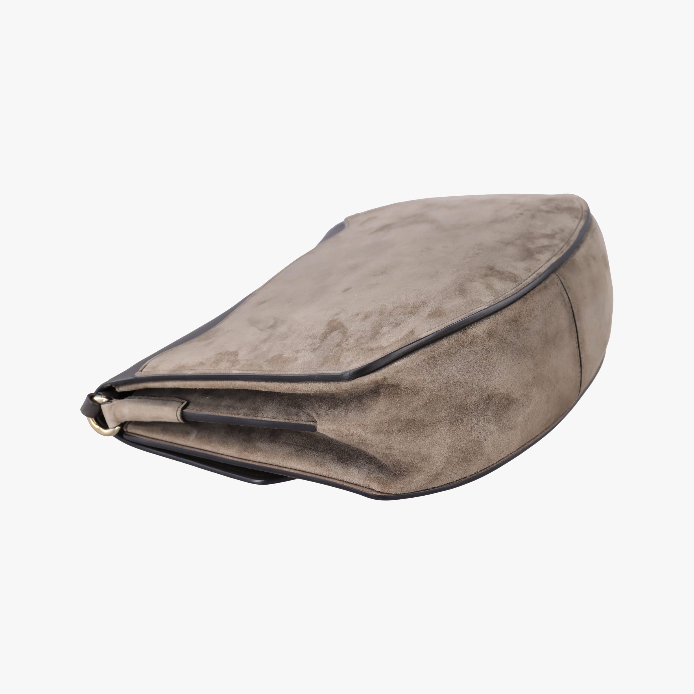 Pre-owned Ferragamo Margot Grey×Taupe Mixed Suede × leather  shoulderbag | stylenewstar