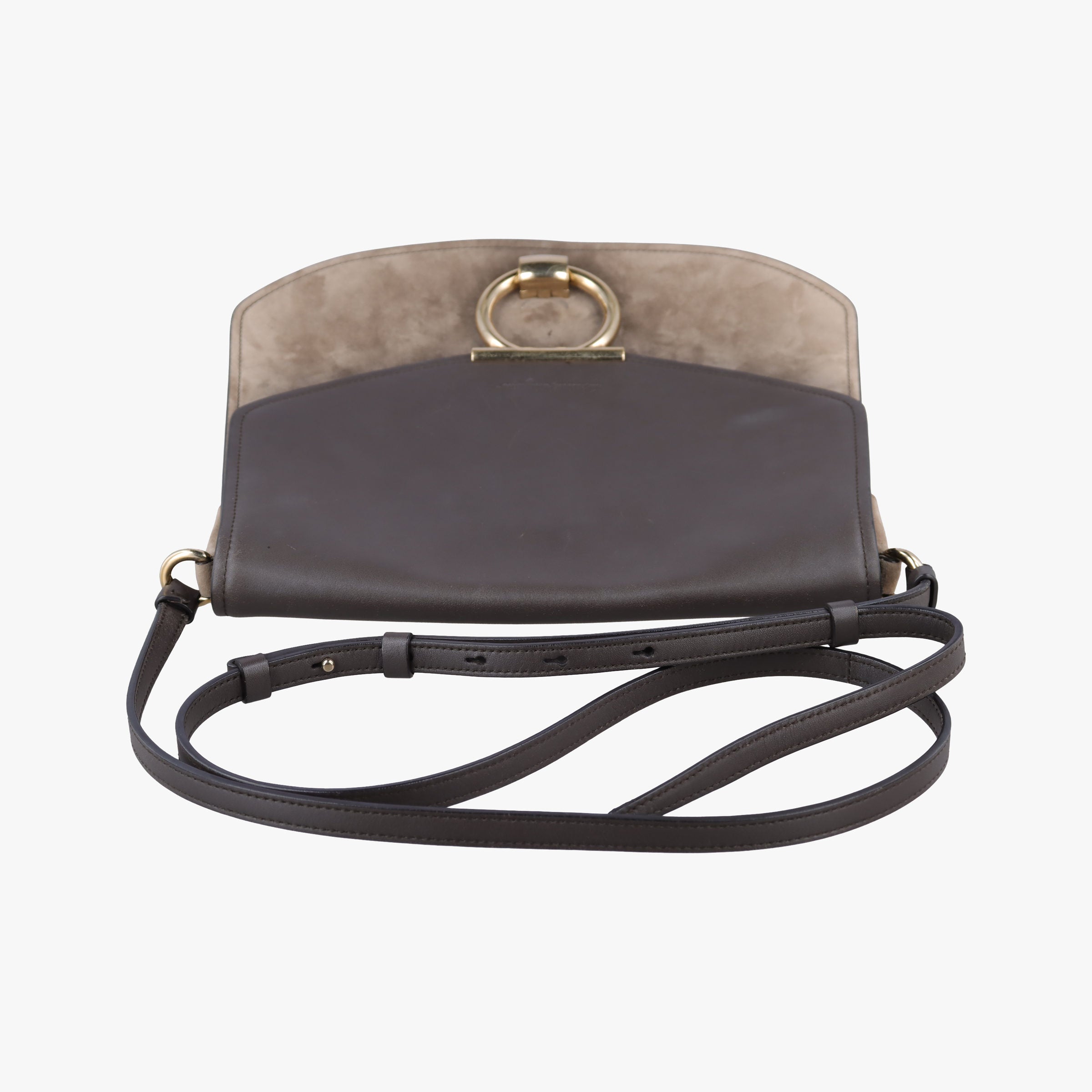 Pre-owned Ferragamo Margot Grey×Taupe Mixed Suede × leather  shoulderbag | stylenewstar
