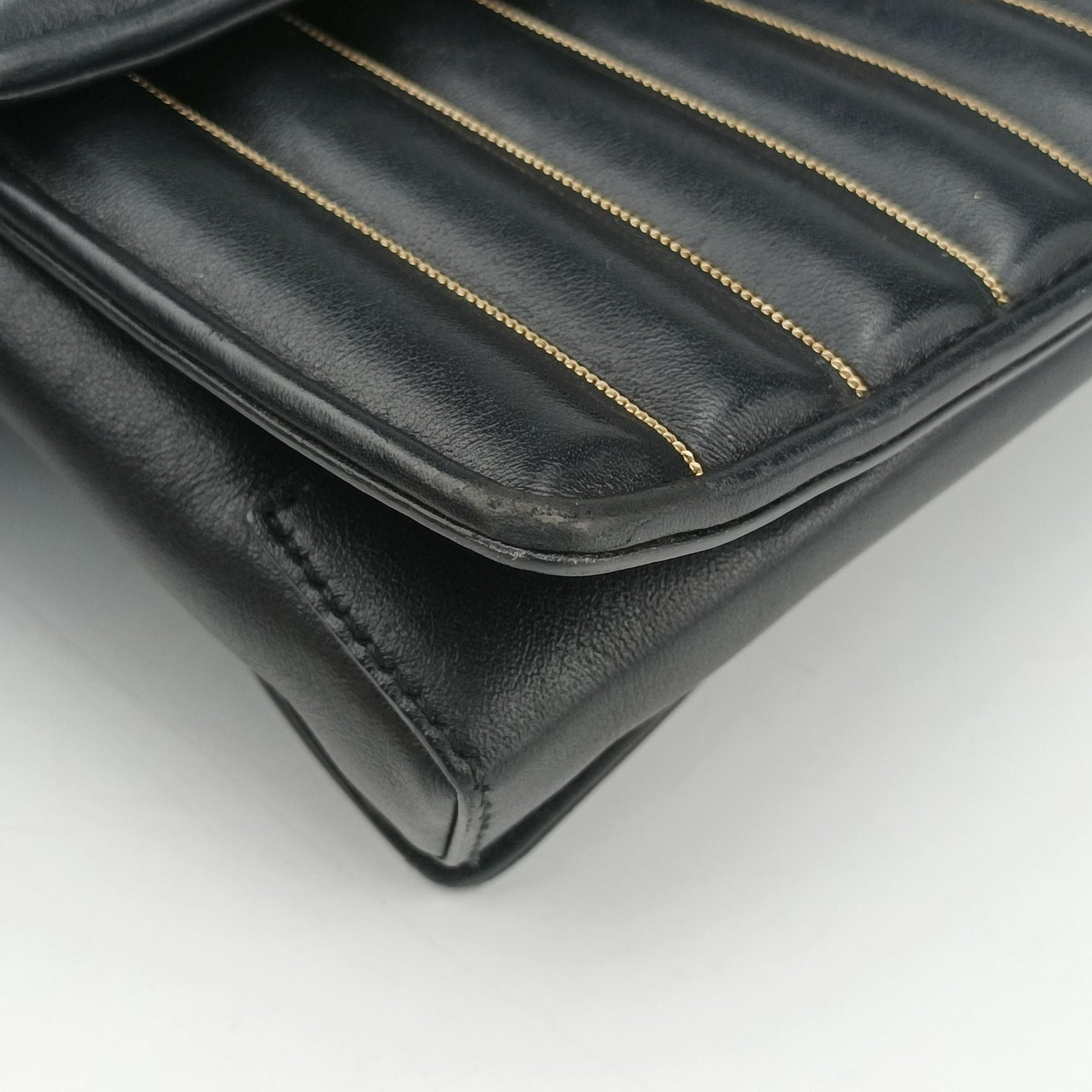 Secondhand Ferragamo Vara Logo Ribbon Stripe Black Leather  shoulderbag | stylenewstar