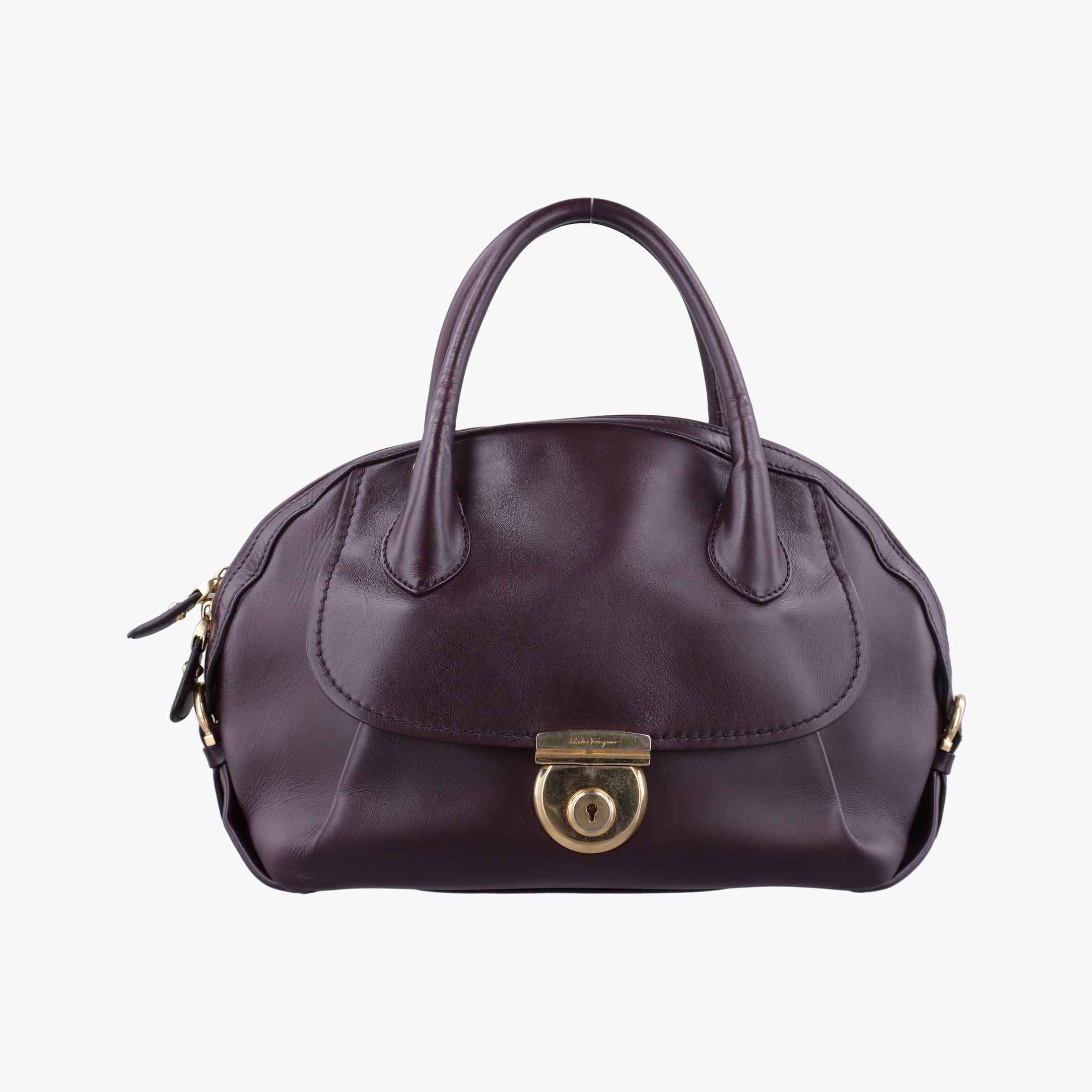 Pre-owned Ferragamo fiamma Burgundy Leather  handbag | stylenewstar