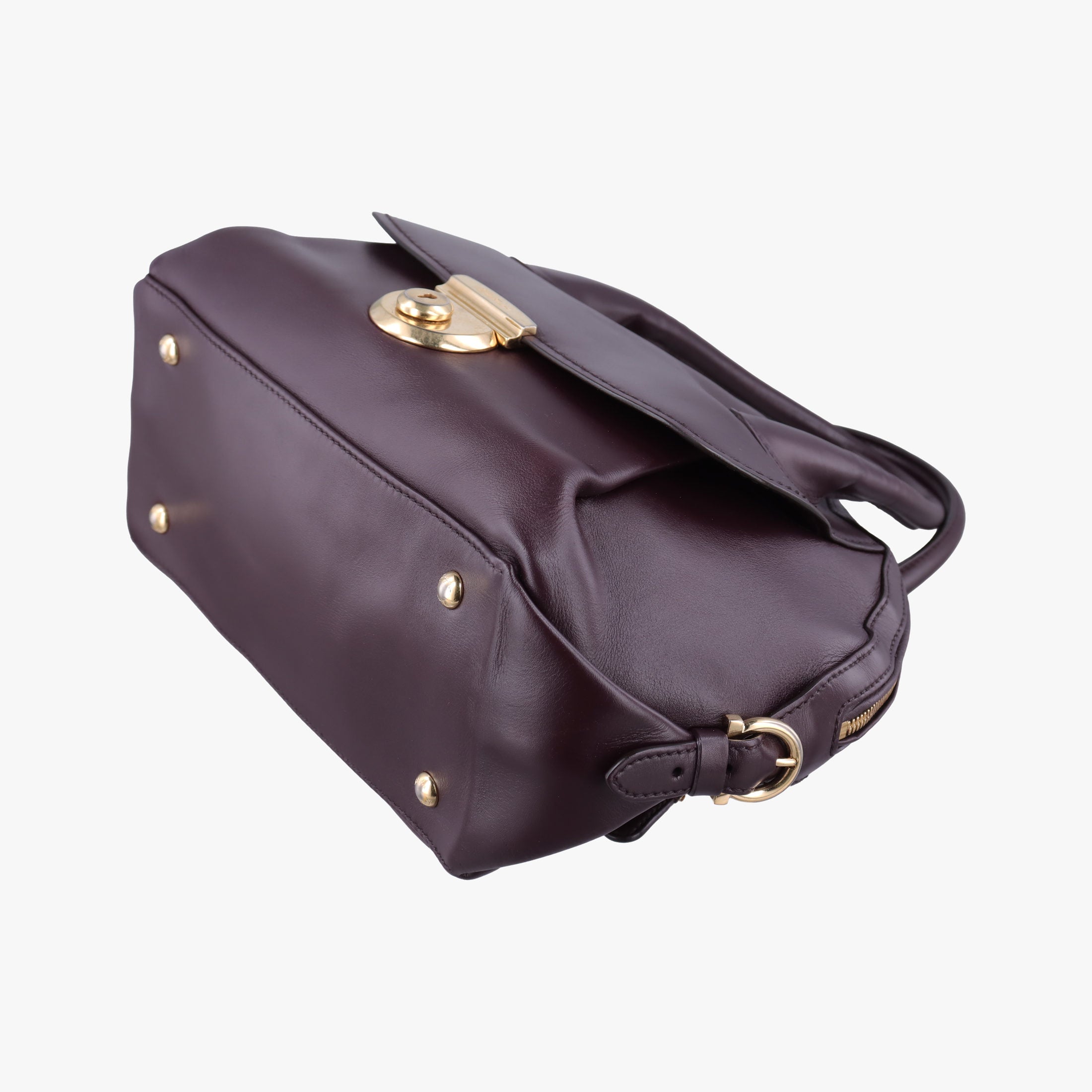 Pre-owned Ferragamo fiamma Burgundy Leather  handbag | stylenewstar