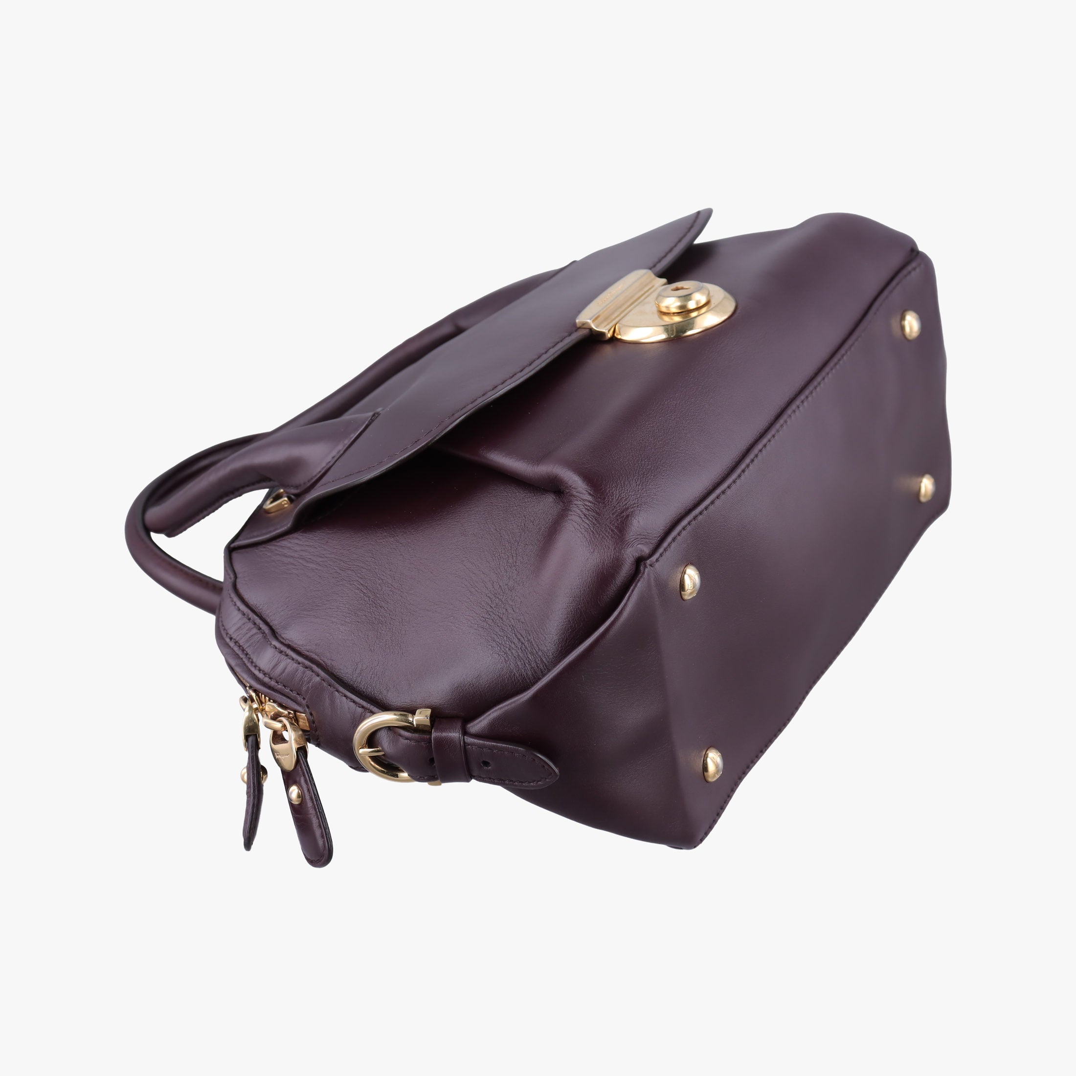 Pre-owned Ferragamo fiamma Burgundy Leather  handbag | stylenewstar