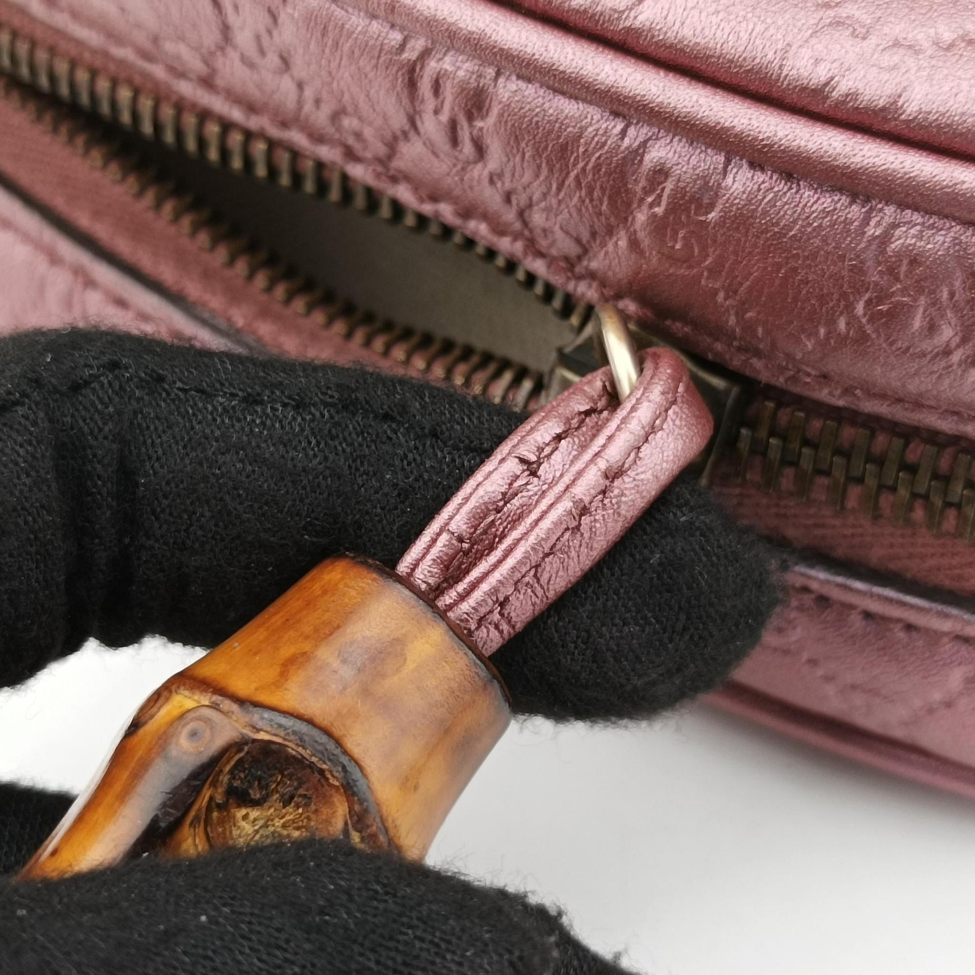 Pre-owned Gucci Microguccissima bamboo camera Pink Leather 309538 shoulderbag | stylenewstar