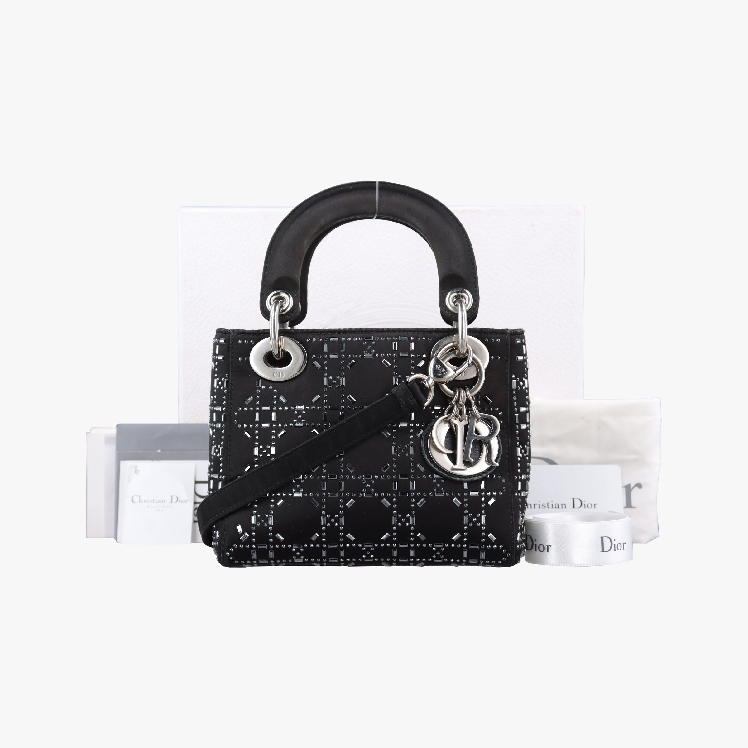 Pre-owned Christian Dior Lady Dior Black Silk  shoulderbag | stylenewstar