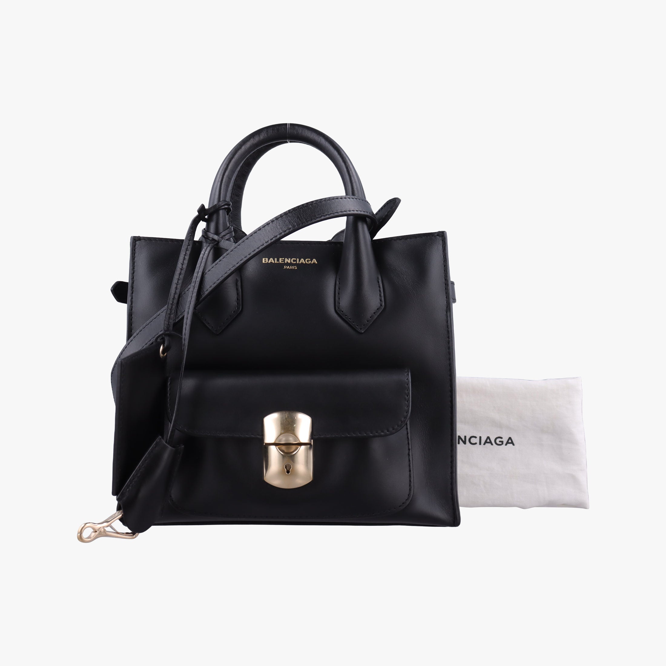 Pre-owned Balenciaga Padlock All Afternoon Black Leather  shoulderbag | stylenewstar