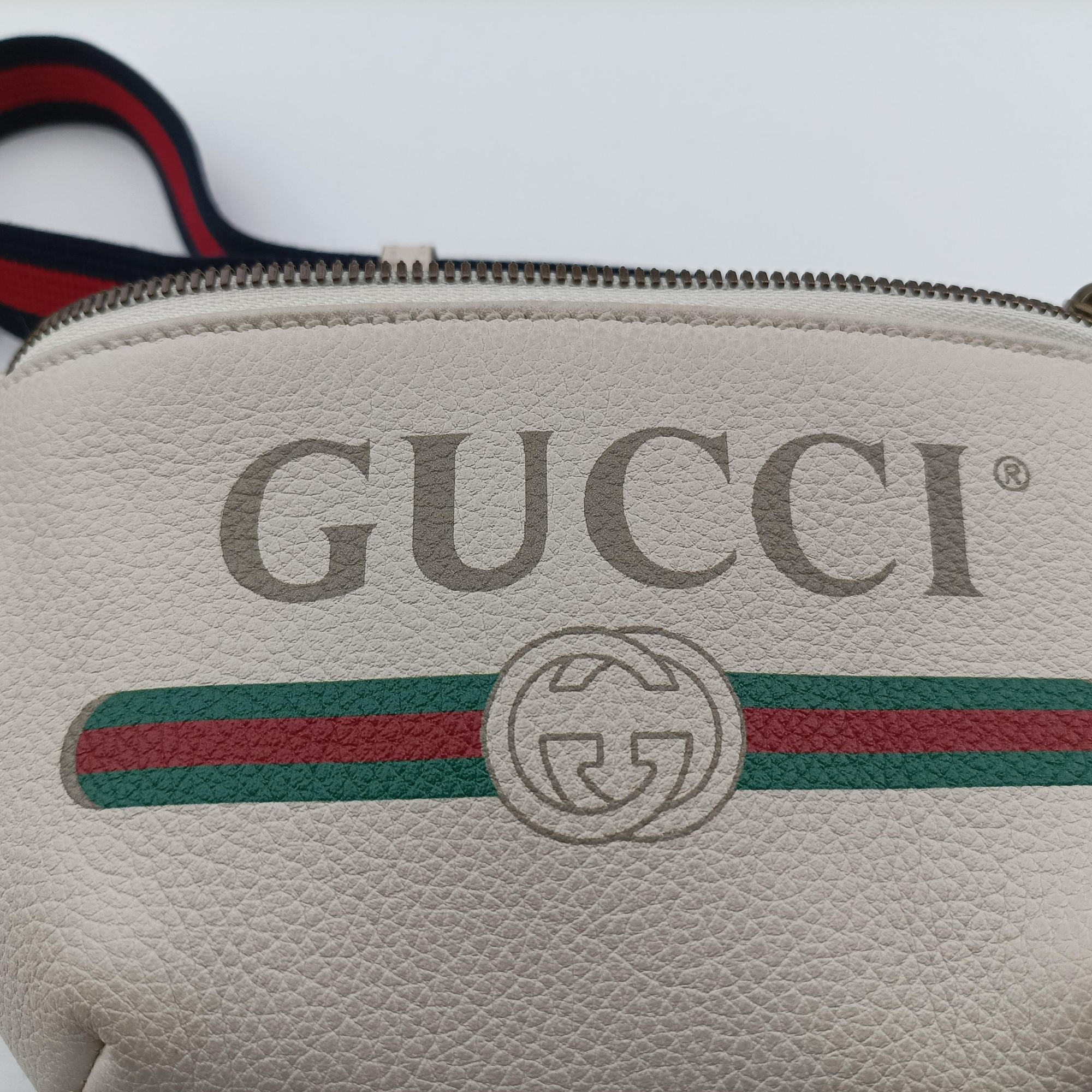 Pre-owned Gucci Gucci Print White Leather 527792 bum bag/waist bag | stylenewstar