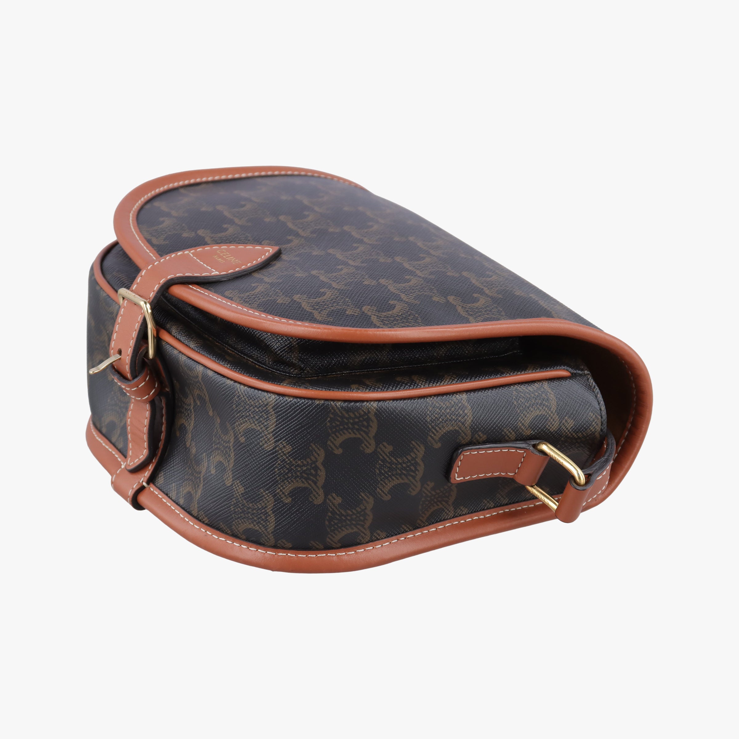 Pre-owned Celine FOLCO Triomphe Brown PVC coated canvas  shoulderbag | stylenewstar
