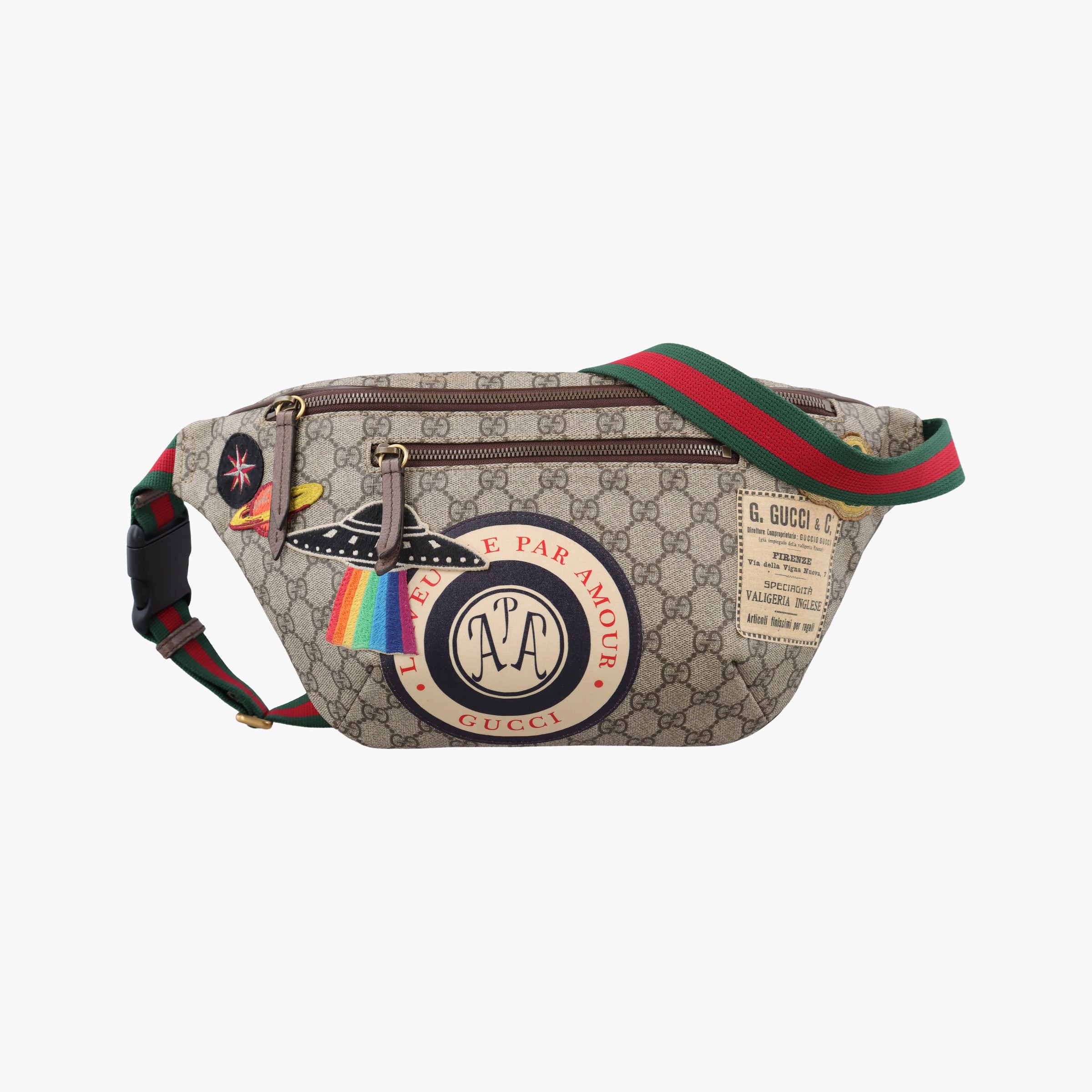 Pre-owned Gucci GG Supreme Courrier Brown×multicolor PVC coated canvas 529711 bum bag/waist bag | stylenewstar