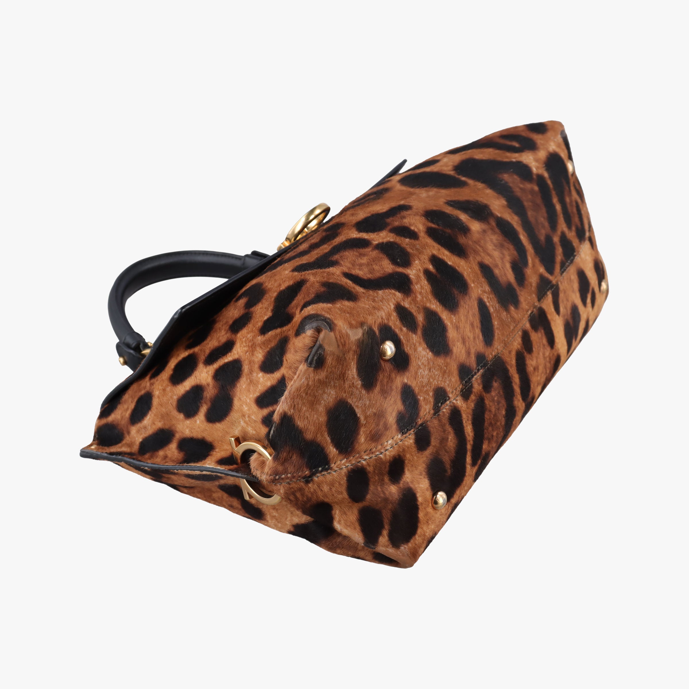 Pre-owned Ferragamo Sofia Gancini Leopard Print × Black ponyhair×leather  handbag | stylenewstar