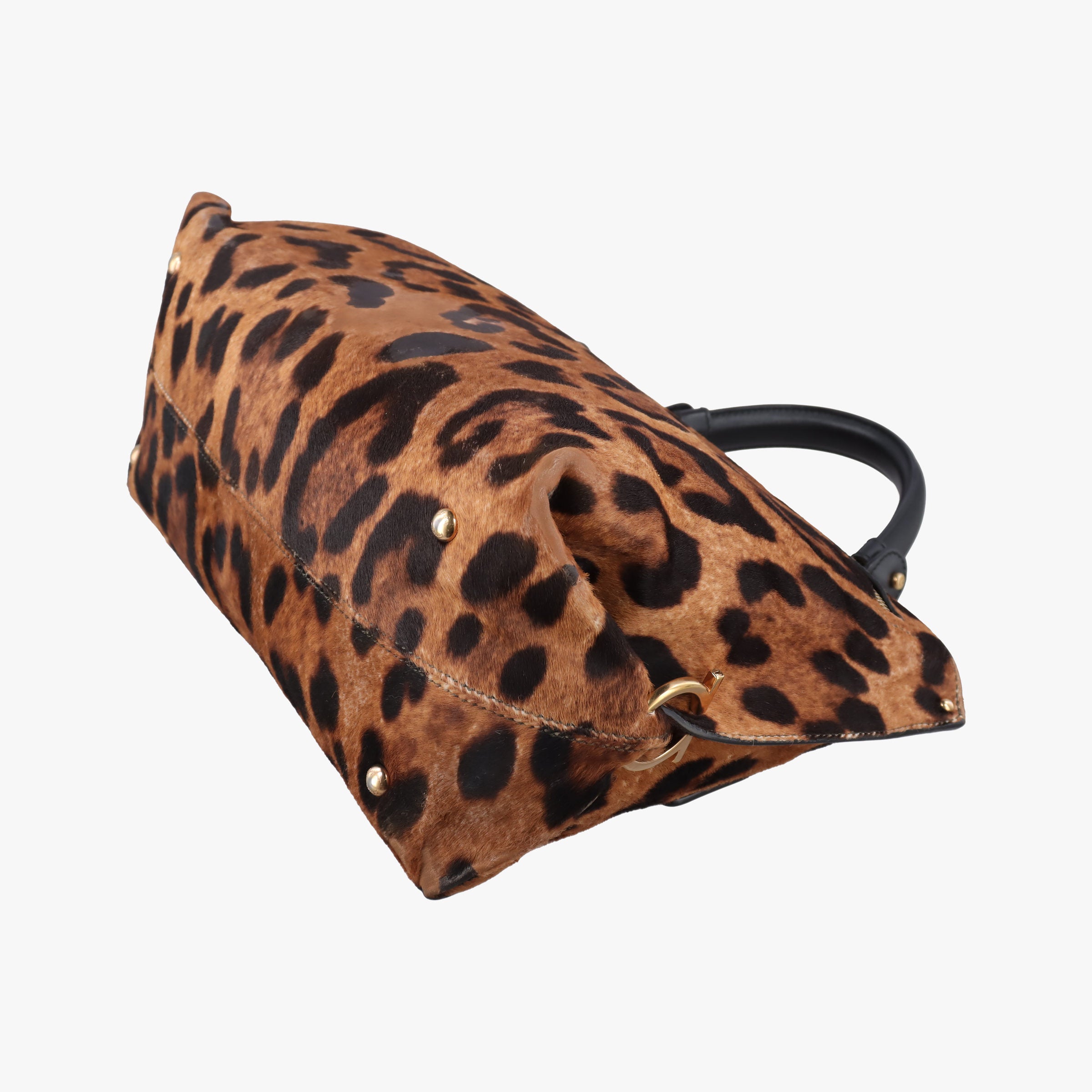 Pre-owned Ferragamo Sofia Gancini Leopard Print × Black ponyhair×leather  handbag | stylenewstar