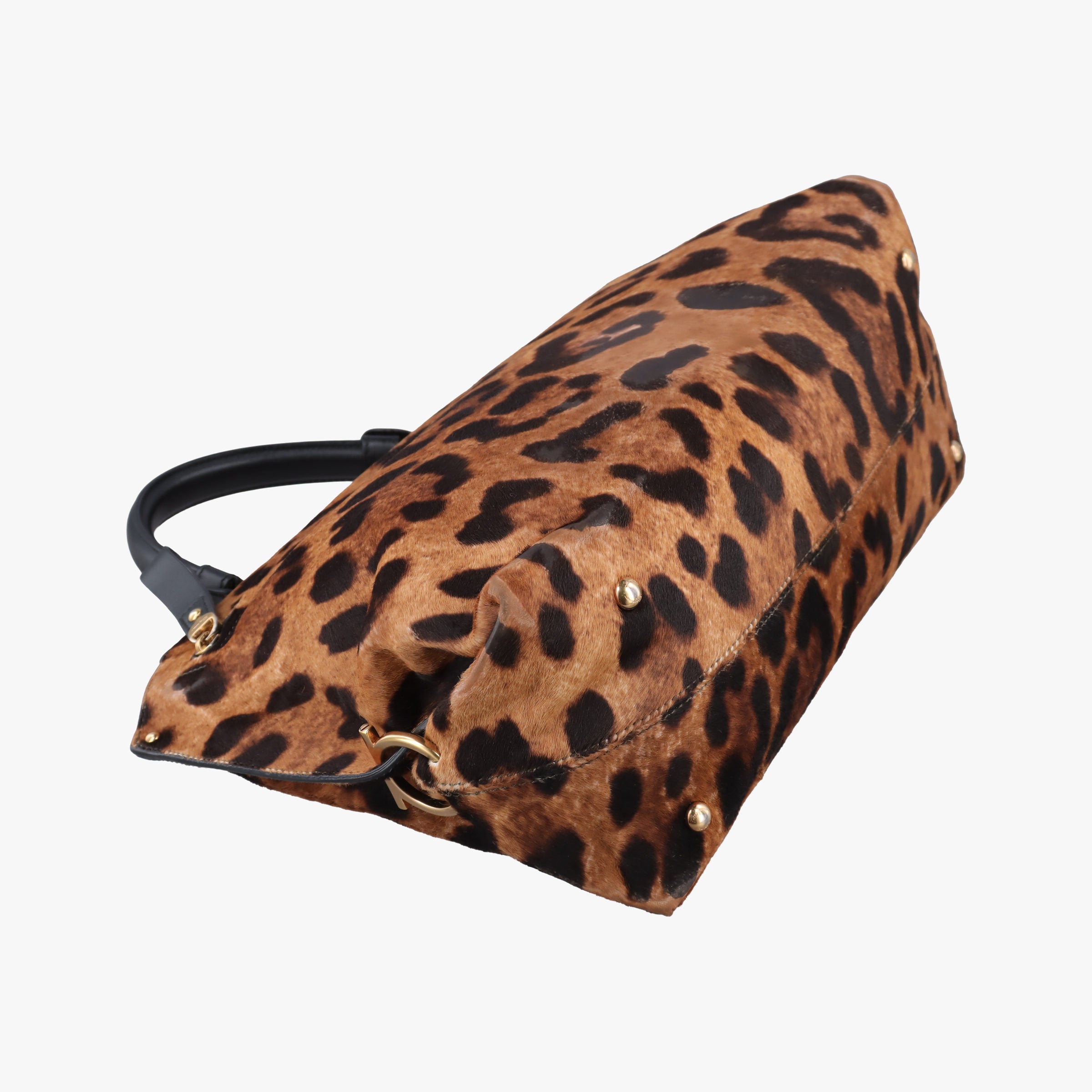 Pre-owned Ferragamo Sofia Gancini Leopard Print × Black ponyhair×leather  handbag | stylenewstar