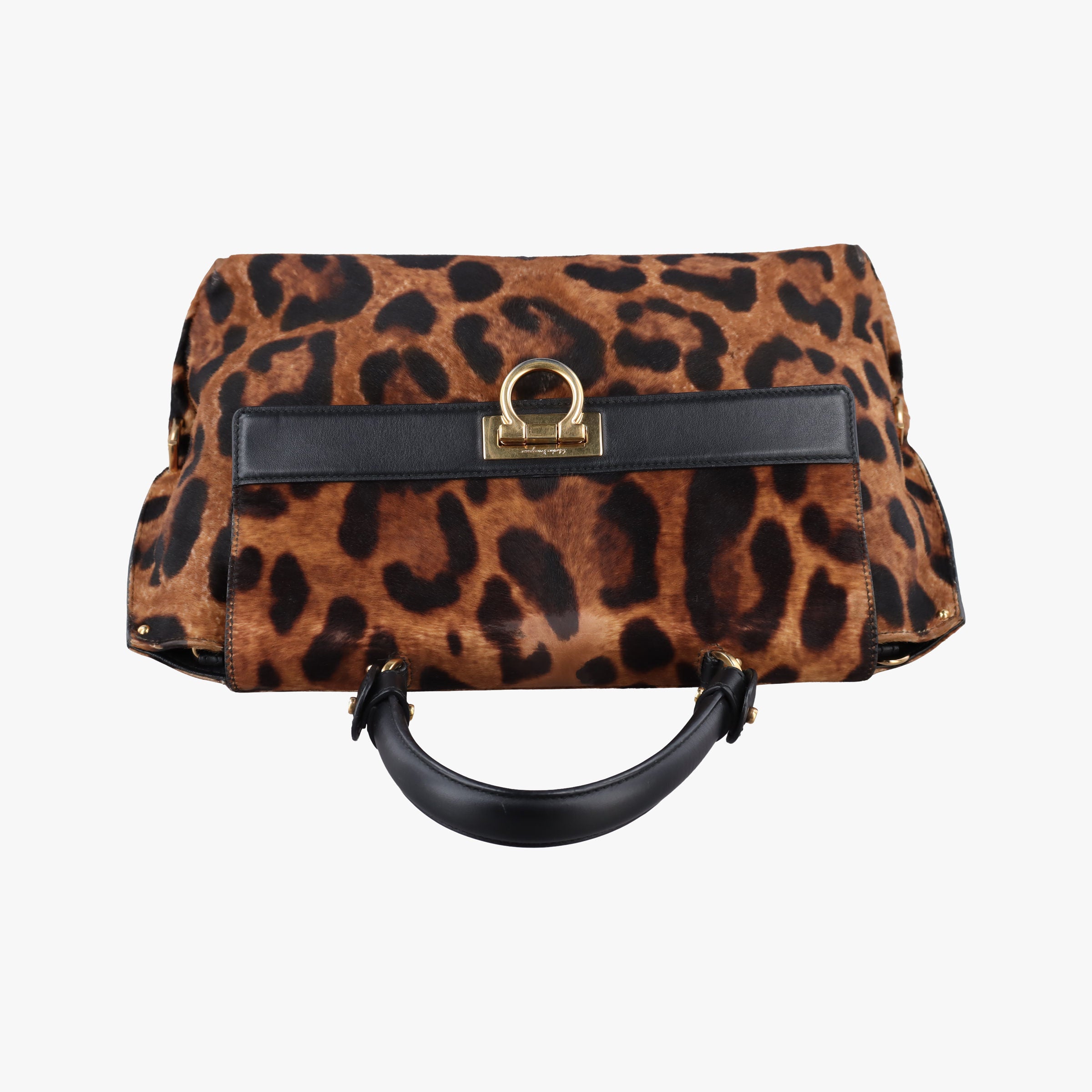 Pre-owned Ferragamo Sofia Gancini Leopard Print × Black ponyhair×leather  handbag | stylenewstar