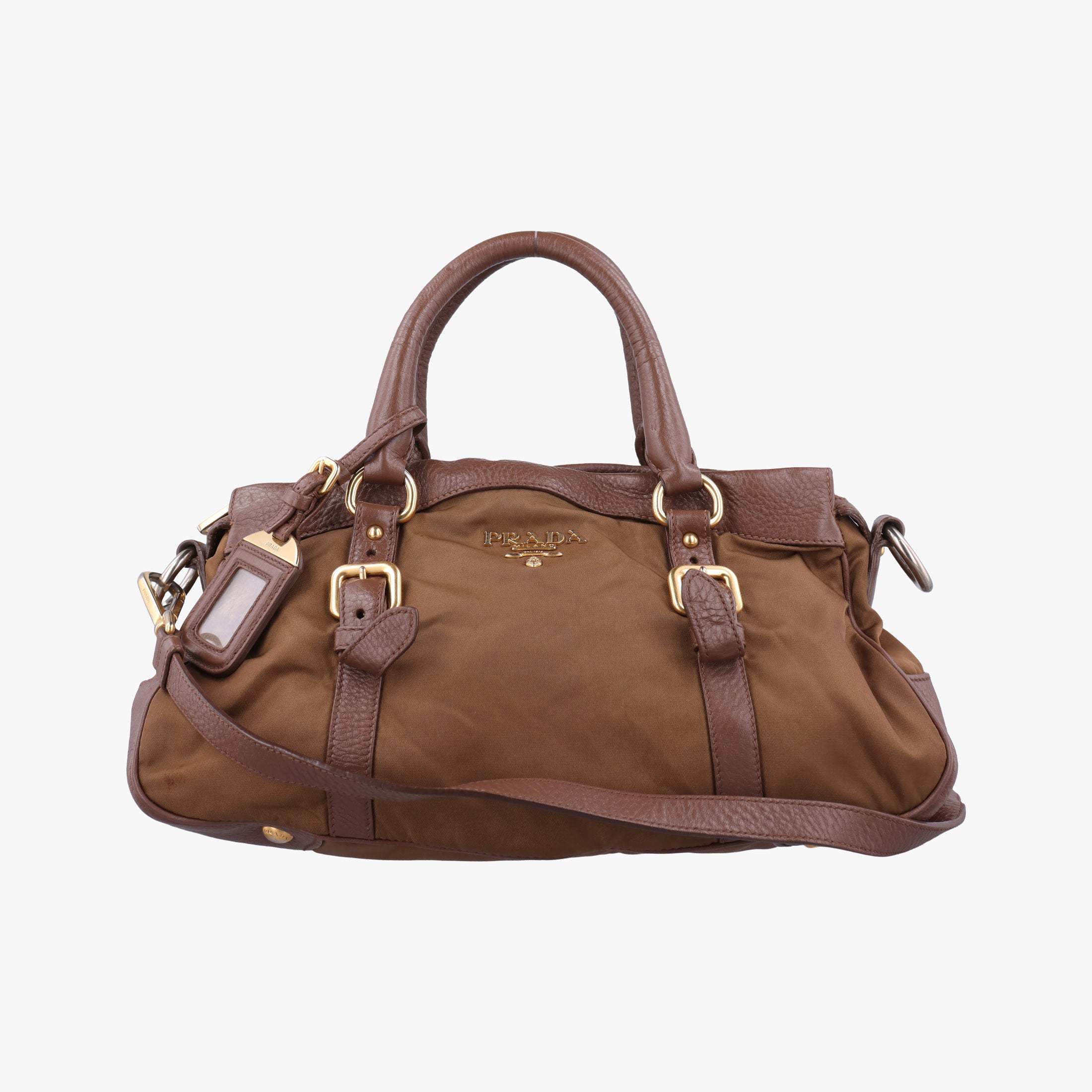Pre-owned Prada Tessuto Nappa Gaufre Satchel Rovere Brown nylon×Leather  shoulderbag | stylenewstar