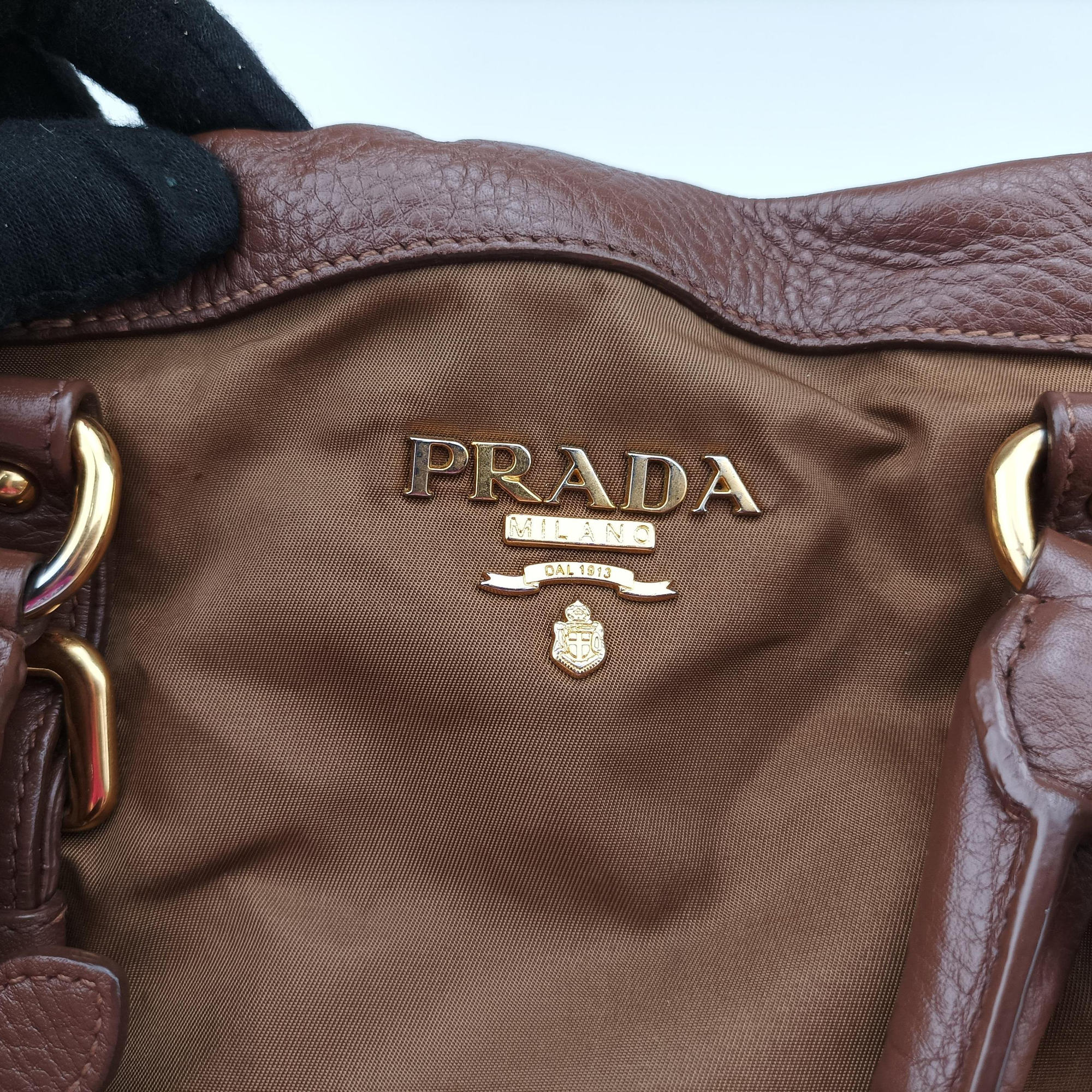 Pre-owned Prada Tessuto Nappa Gaufre Satchel Rovere Brown nylon×Leather  shoulderbag | stylenewstar