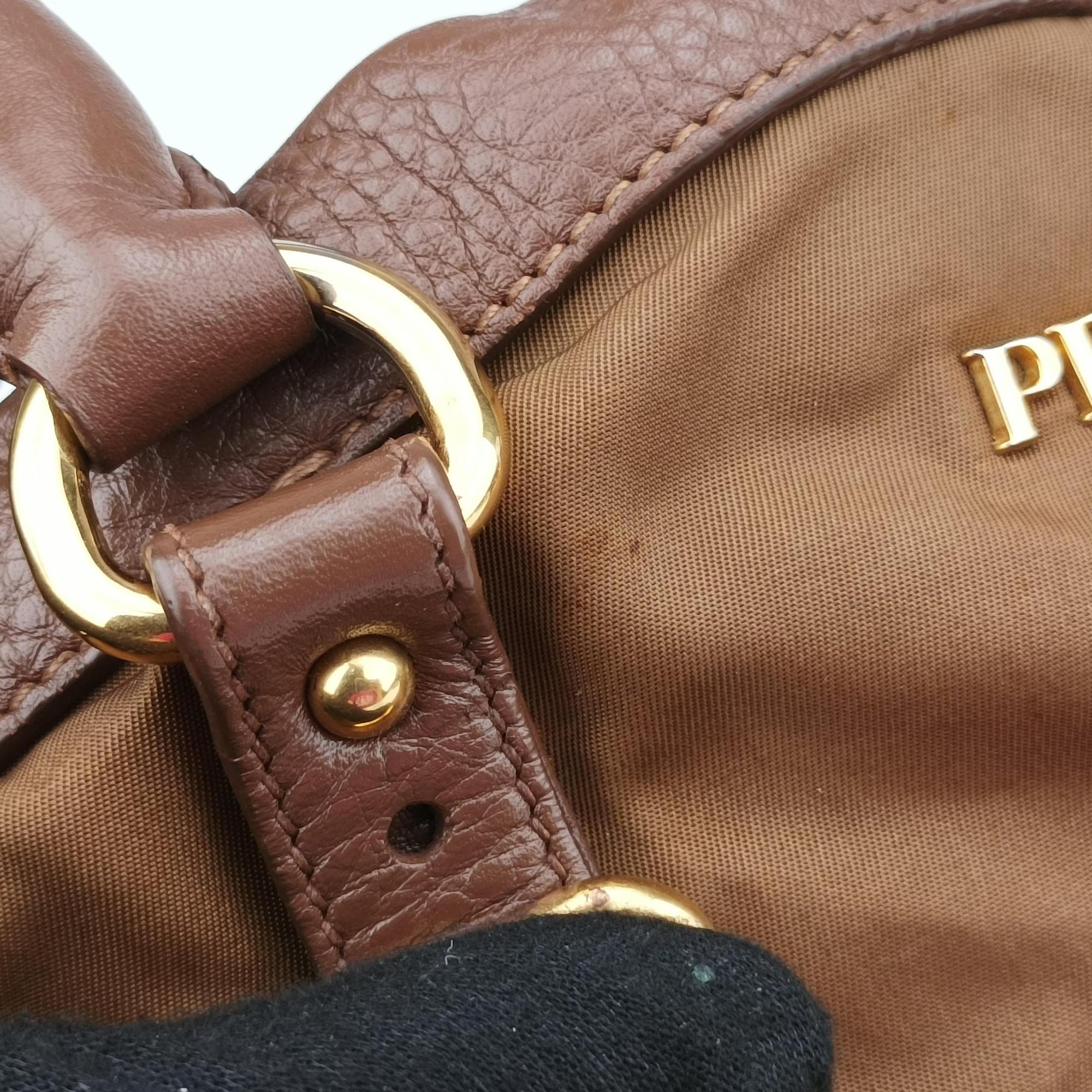 Pre-owned Prada Tessuto Nappa Gaufre Satchel Rovere Brown nylon×Leather  shoulderbag | stylenewstar