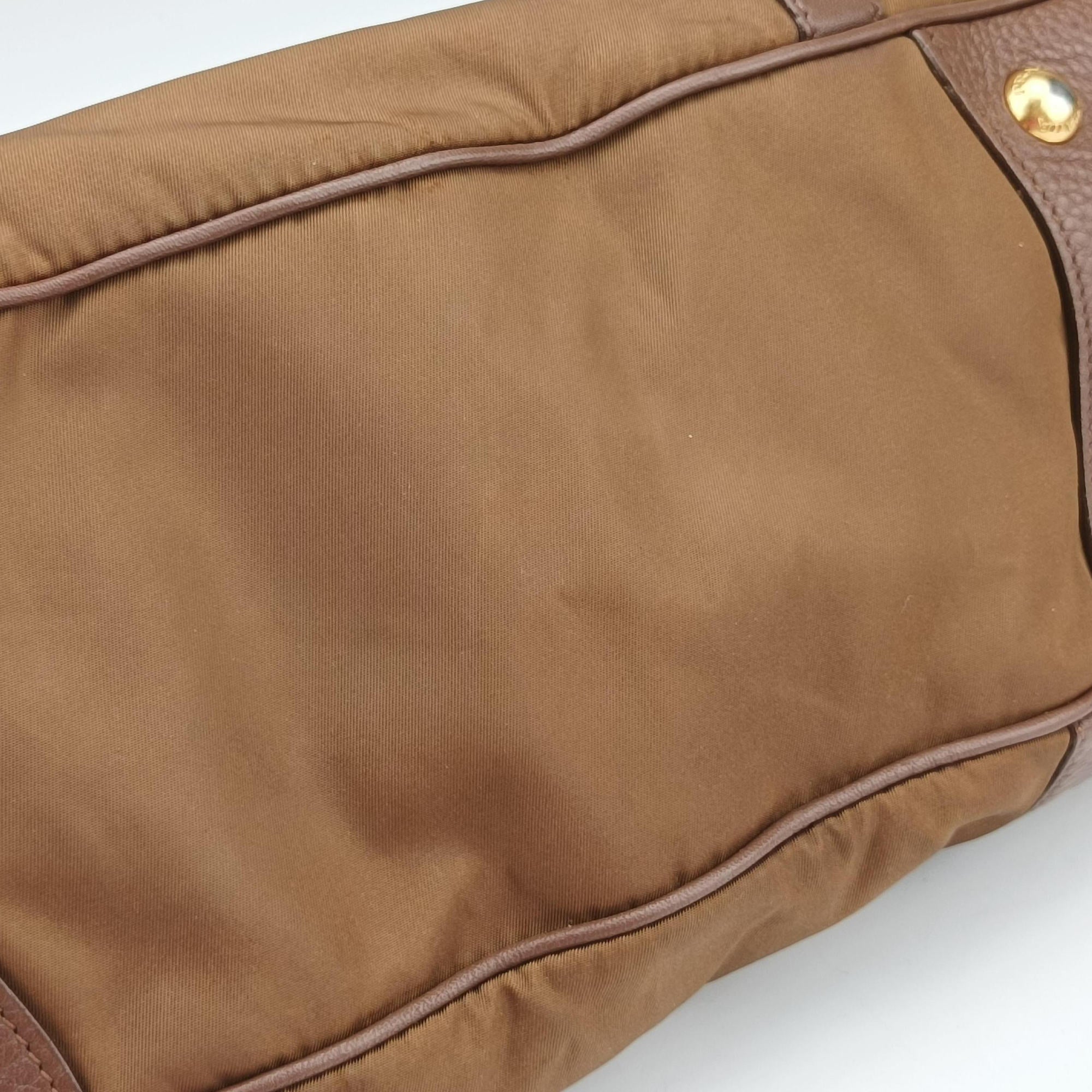 Pre-owned Prada Tessuto Nappa Gaufre Satchel Rovere Brown nylon×Leather  shoulderbag | stylenewstar