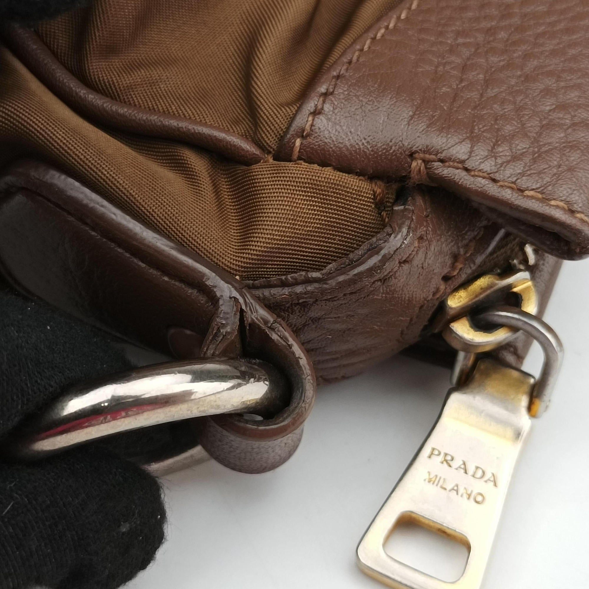 Pre-owned Prada Tessuto Nappa Gaufre Satchel Rovere Brown nylon×Leather  shoulderbag | stylenewstar