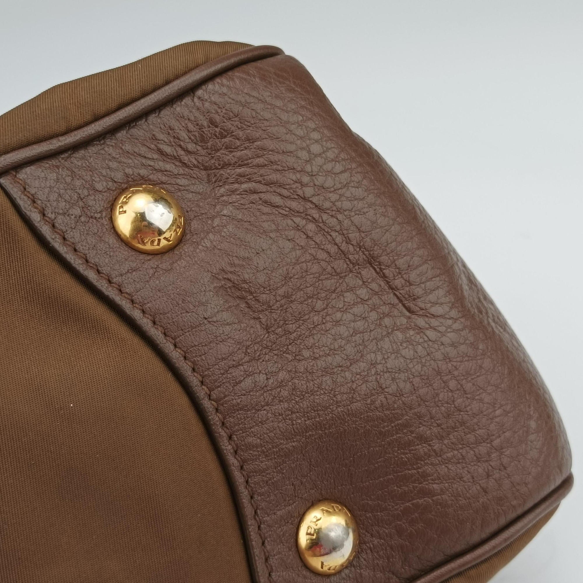 Pre-owned Prada Tessuto Nappa Gaufre Satchel Rovere Brown nylon×Leather  shoulderbag | stylenewstar