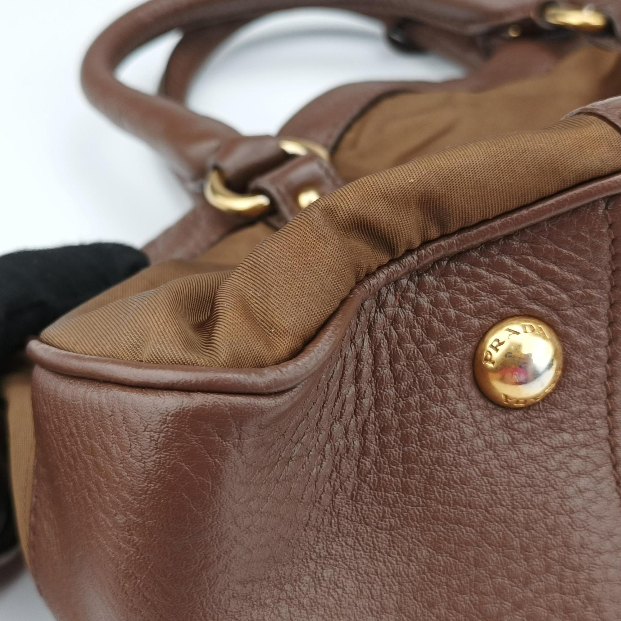 Pre-owned Prada Tessuto Nappa Gaufre Satchel Rovere Brown nylon×Leather  shoulderbag | stylenewstar