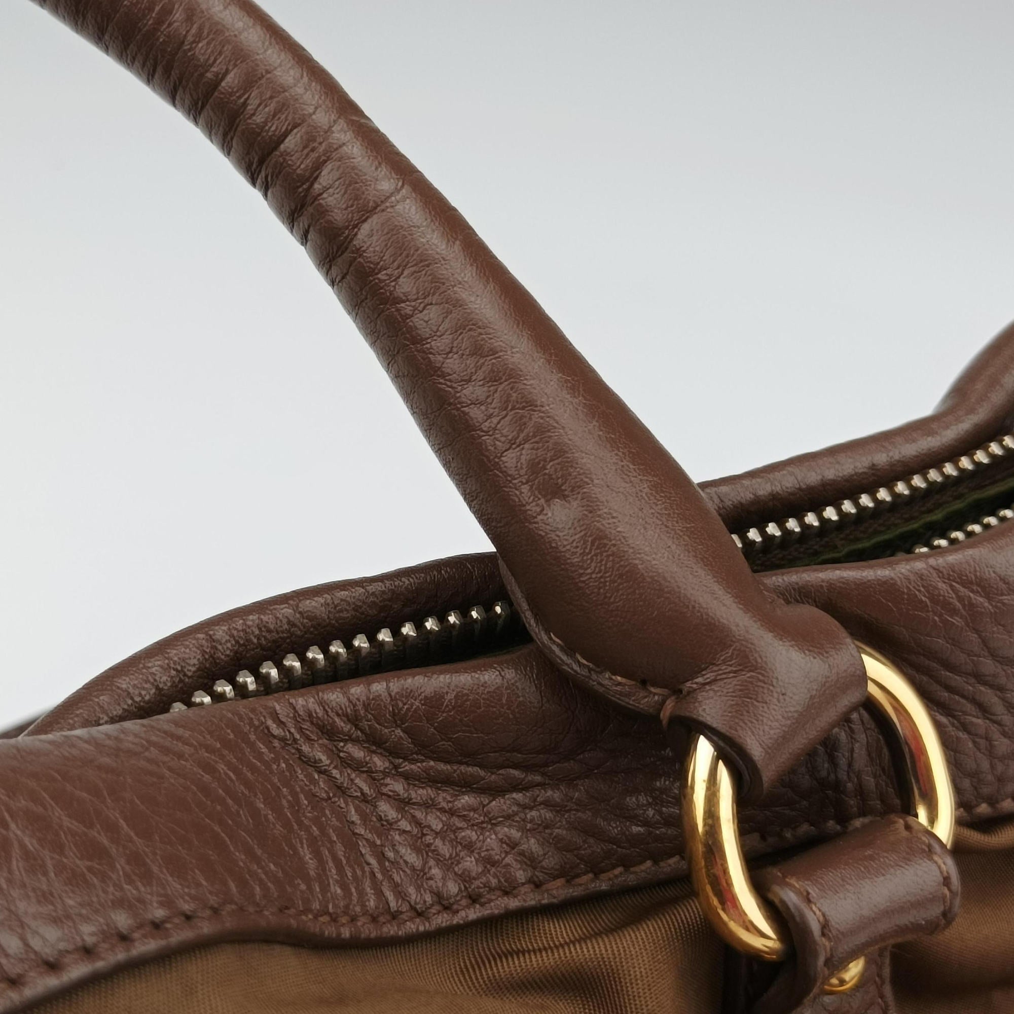 Pre-owned Prada Tessuto Nappa Gaufre Satchel Rovere Brown nylon×Leather  shoulderbag | stylenewstar
