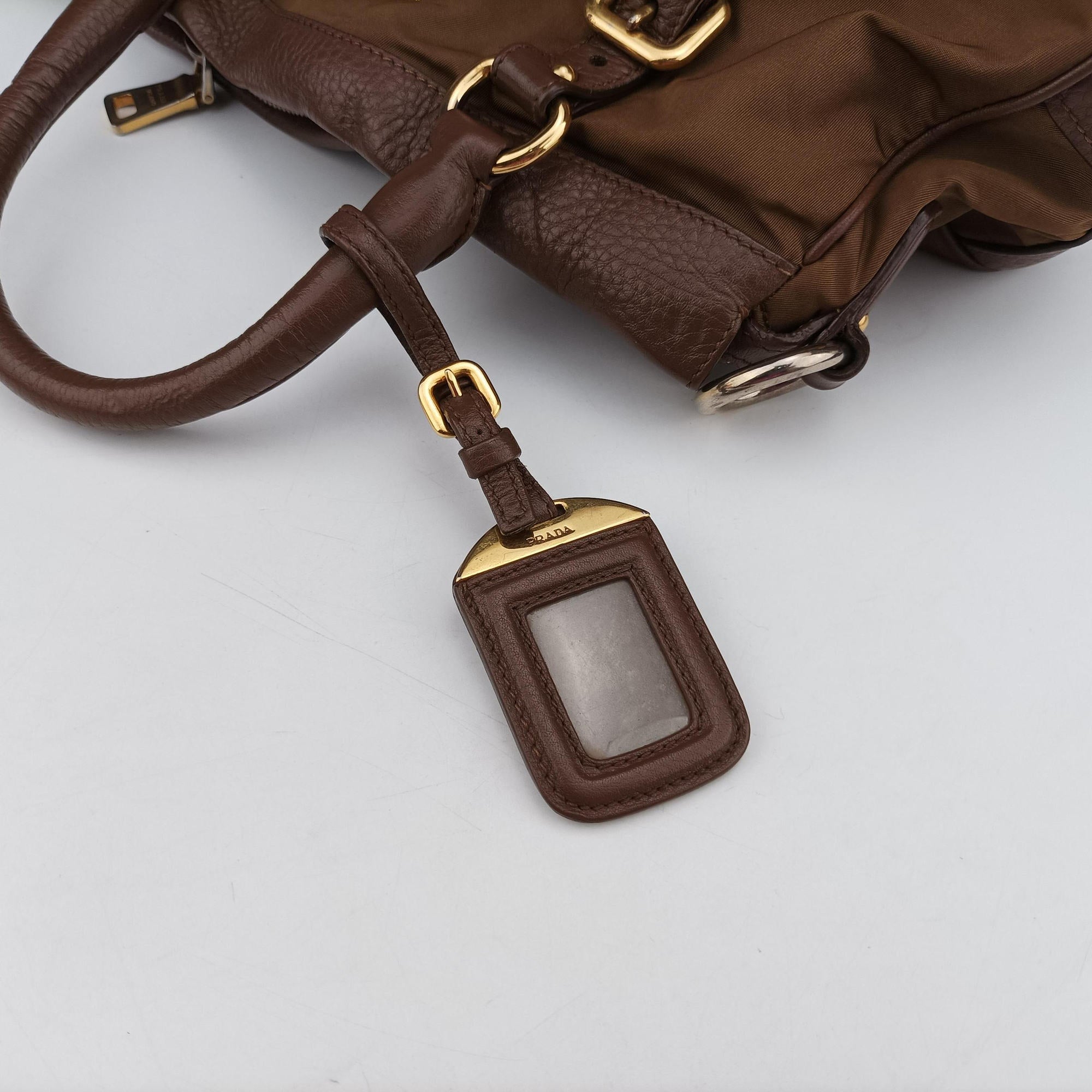 Pre-owned Prada Tessuto Nappa Gaufre Satchel Rovere Brown nylon×Leather  shoulderbag | stylenewstar