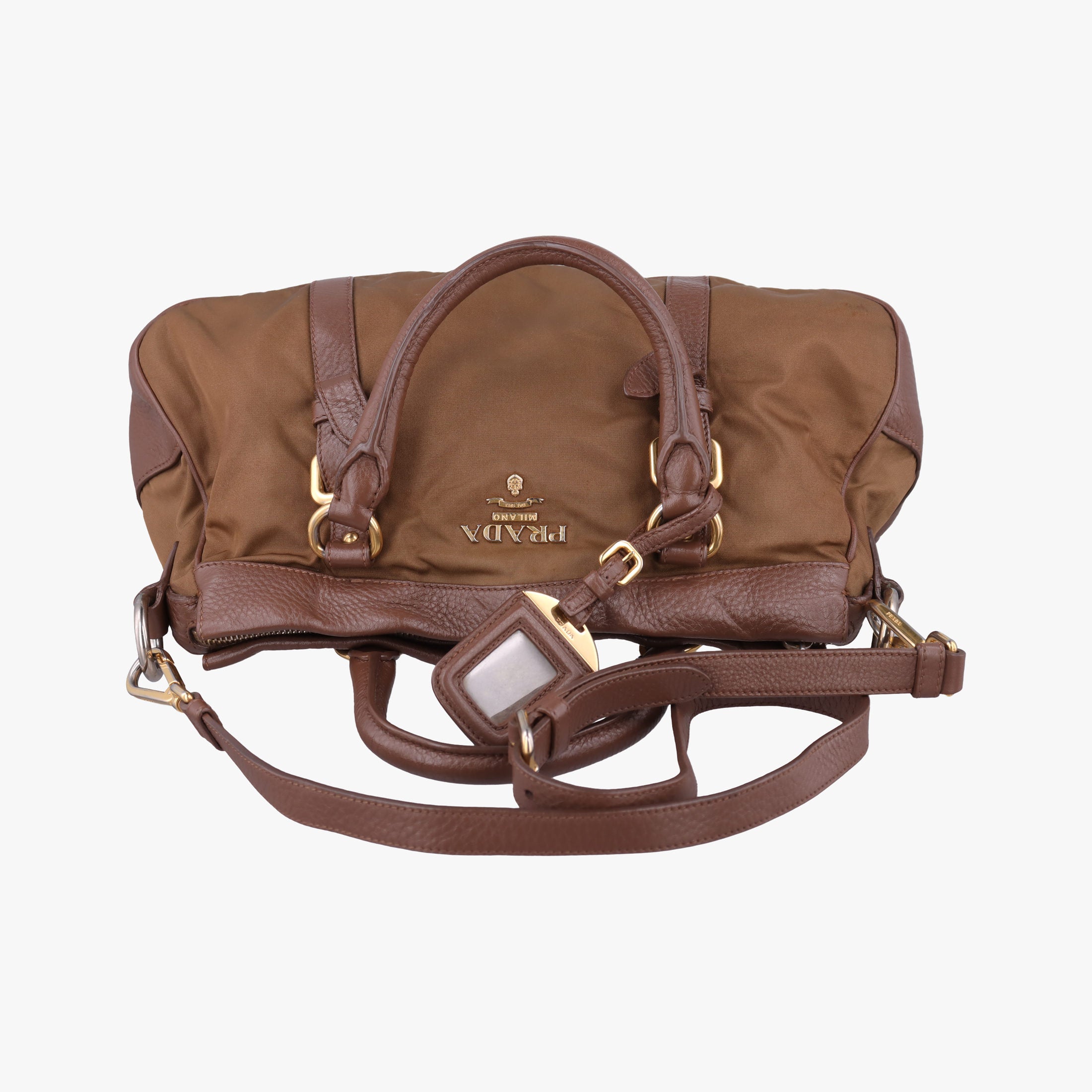 Pre-owned Prada Tessuto Nappa Gaufre Satchel Rovere Brown nylon×Leather  shoulderbag | stylenewstar