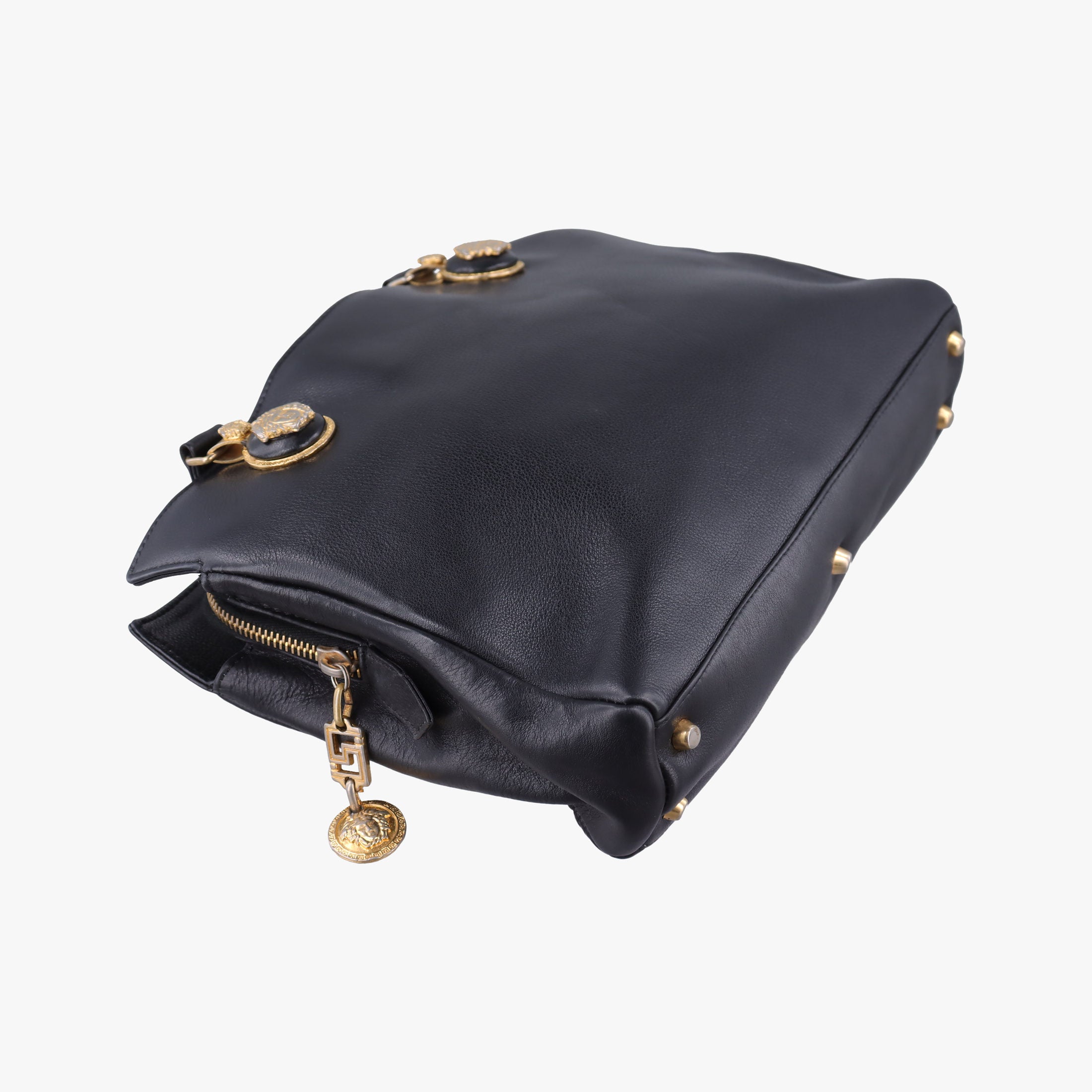 Pre-owned VERSACE Vintage Medusa Medallion Black Leather  shoulderbag | stylenewstar