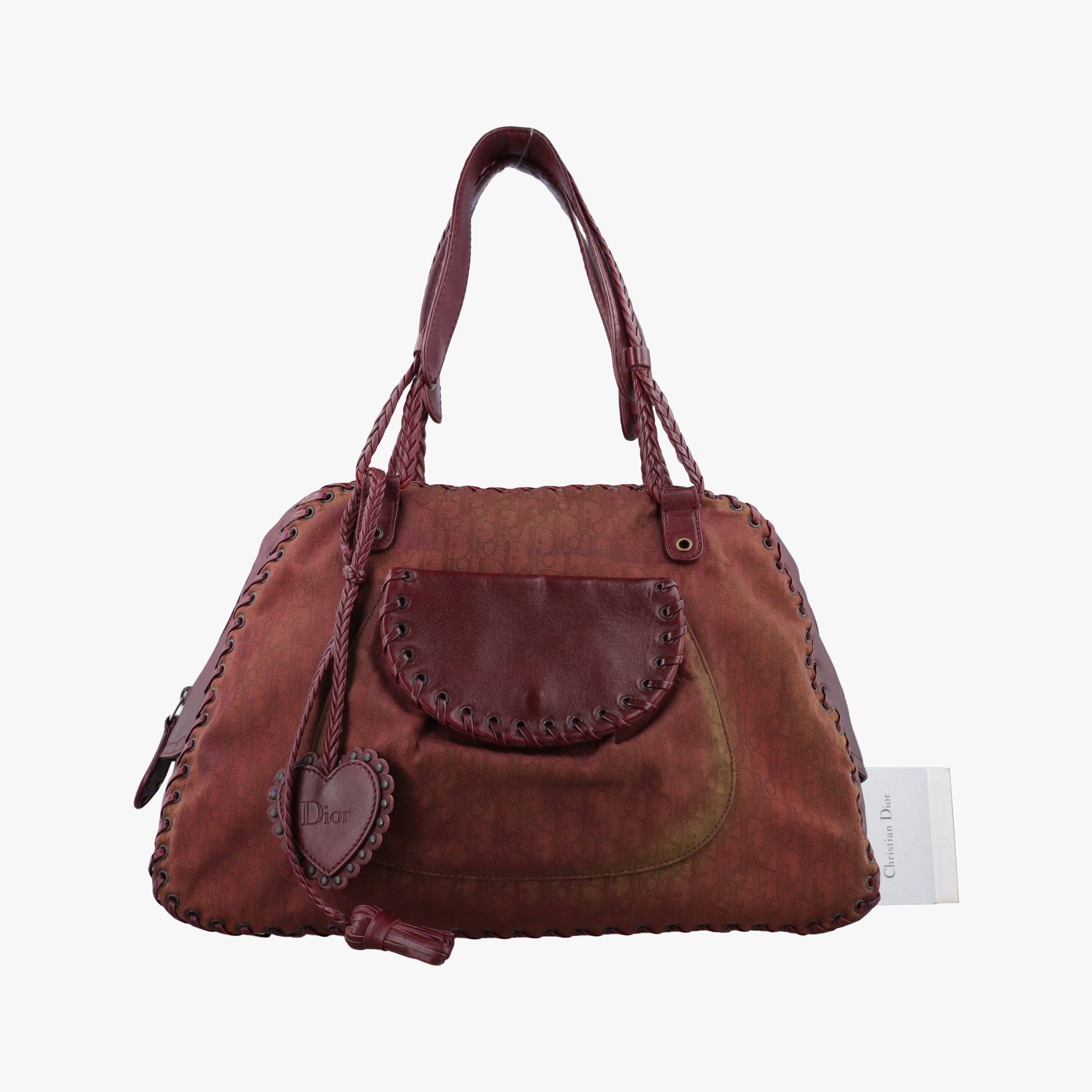 Pre-owned Christian Dior Ethnic Braided Tote burgundy×Multicolour canvas×leather  handbag | stylenewstar
