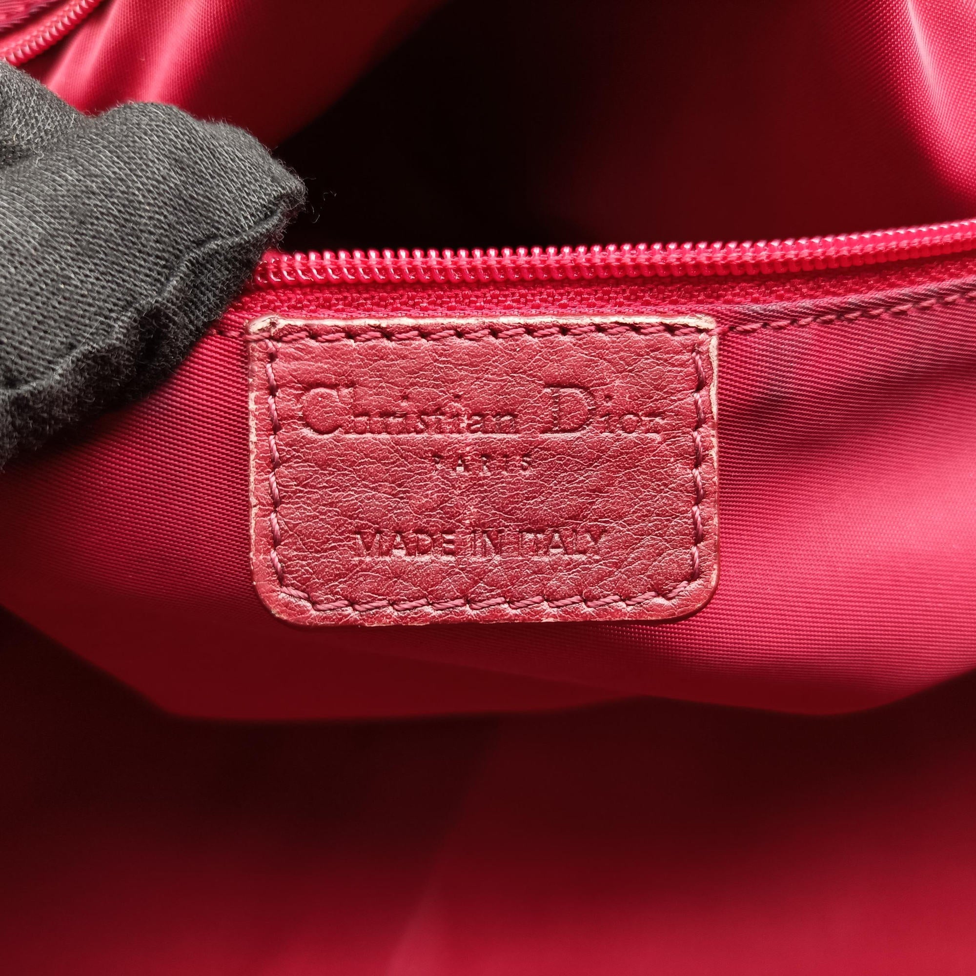 Pre-owned Christian Dior Ethnic Braided Tote burgundy×Multicolour canvas×leather  handbag | stylenewstar