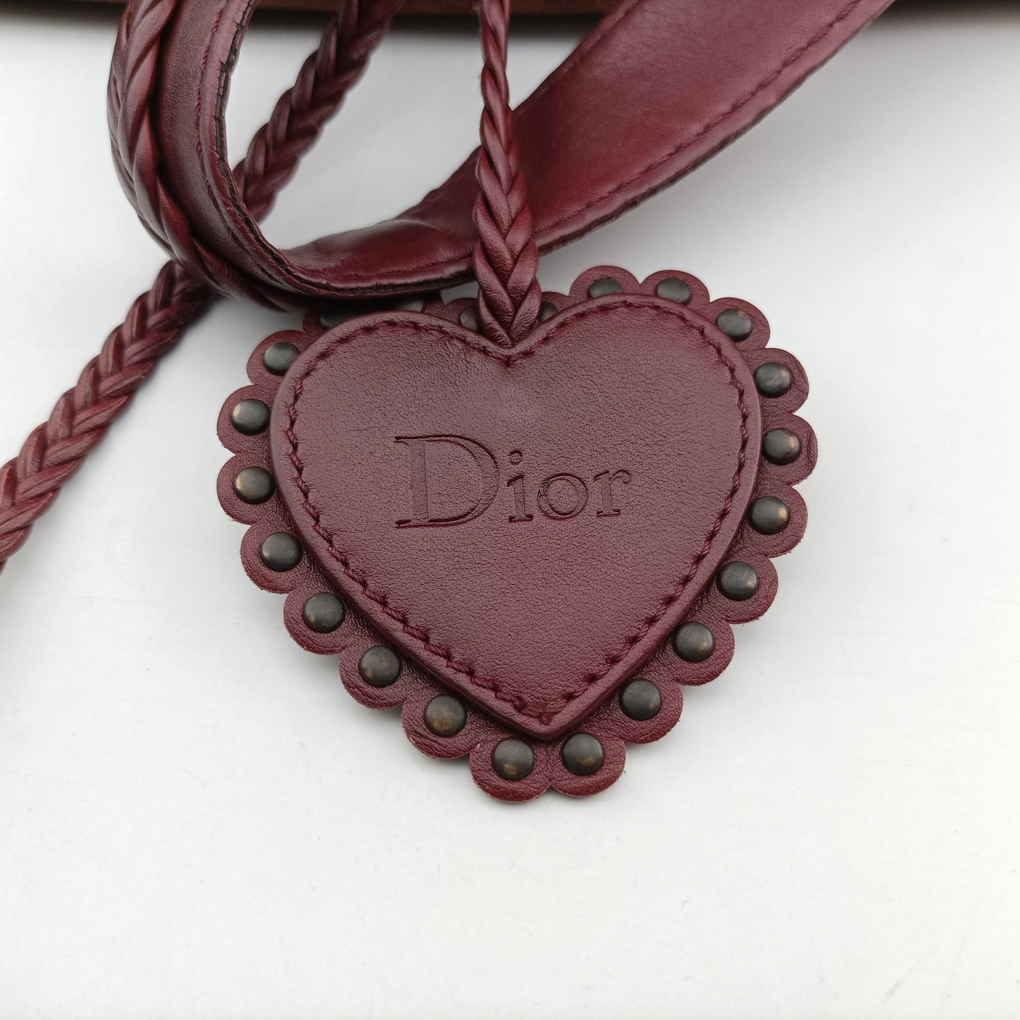 Pre-owned Christian Dior Ethnic Braided Tote burgundy×Multicolour canvas×leather  handbag | stylenewstar