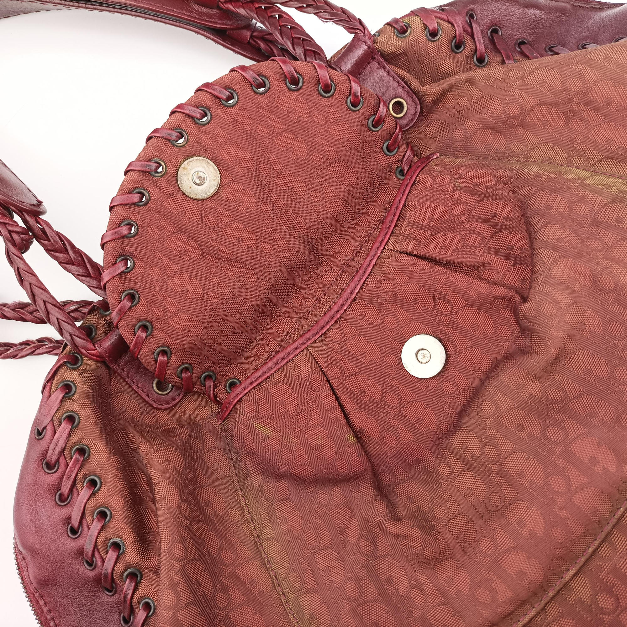 Pre-owned Christian Dior Ethnic Braided Tote burgundy×Multicolour canvas×leather  handbag | stylenewstar