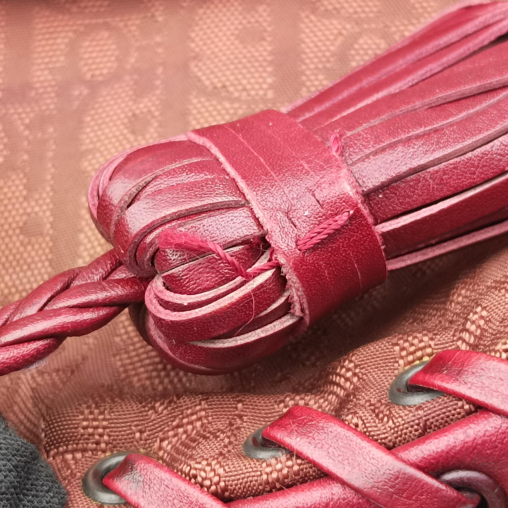 Pre-owned Christian Dior Ethnic Braided Tote burgundy×Multicolour canvas×leather  handbag | stylenewstar