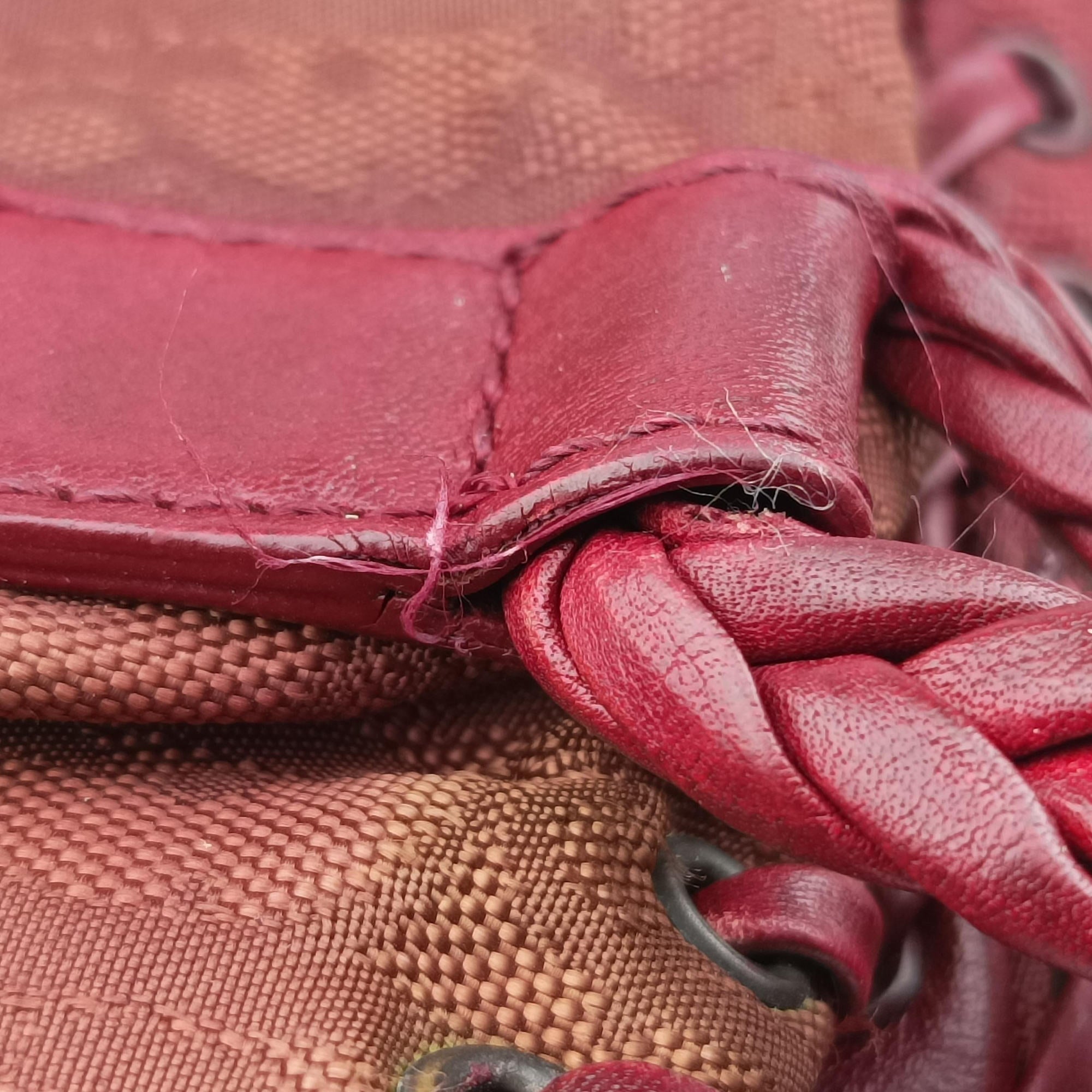 Pre-owned Christian Dior Ethnic Braided Tote burgundy×Multicolour canvas×leather  handbag | stylenewstar