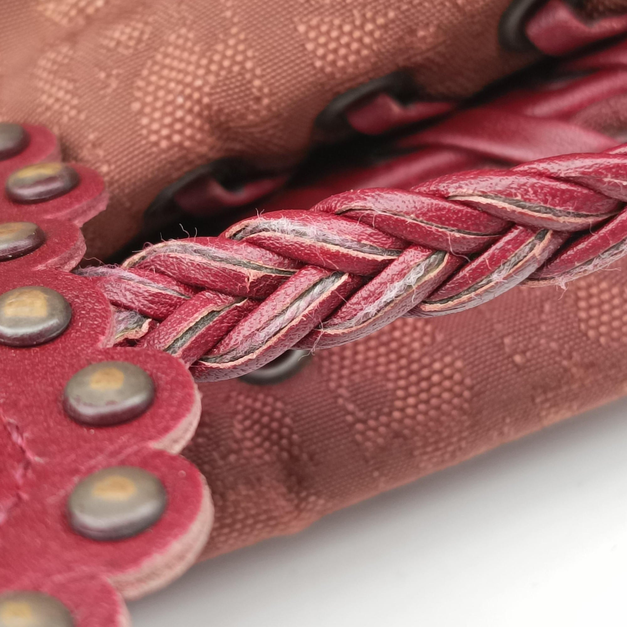Pre-owned Christian Dior Ethnic Braided Tote burgundy×Multicolour canvas×leather  handbag | stylenewstar