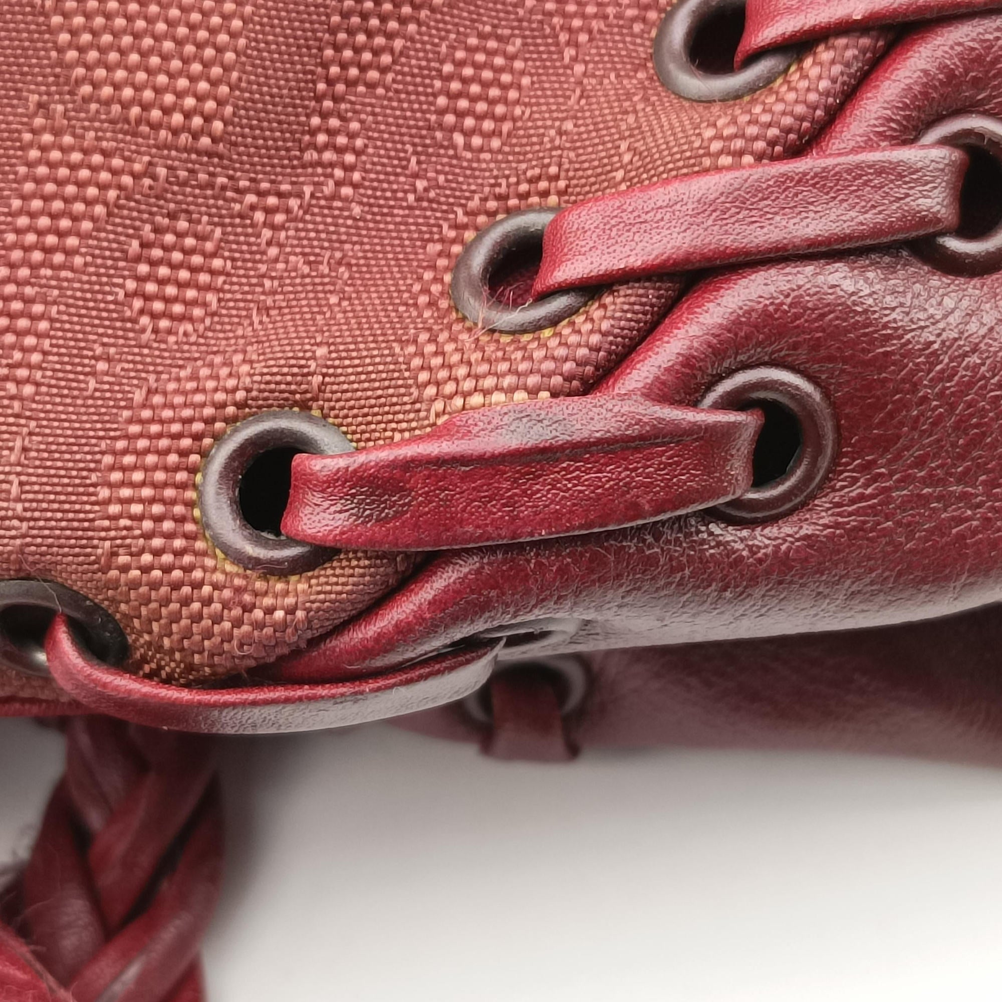 Pre-owned Christian Dior Ethnic Braided Tote burgundy×Multicolour canvas×leather  handbag | stylenewstar