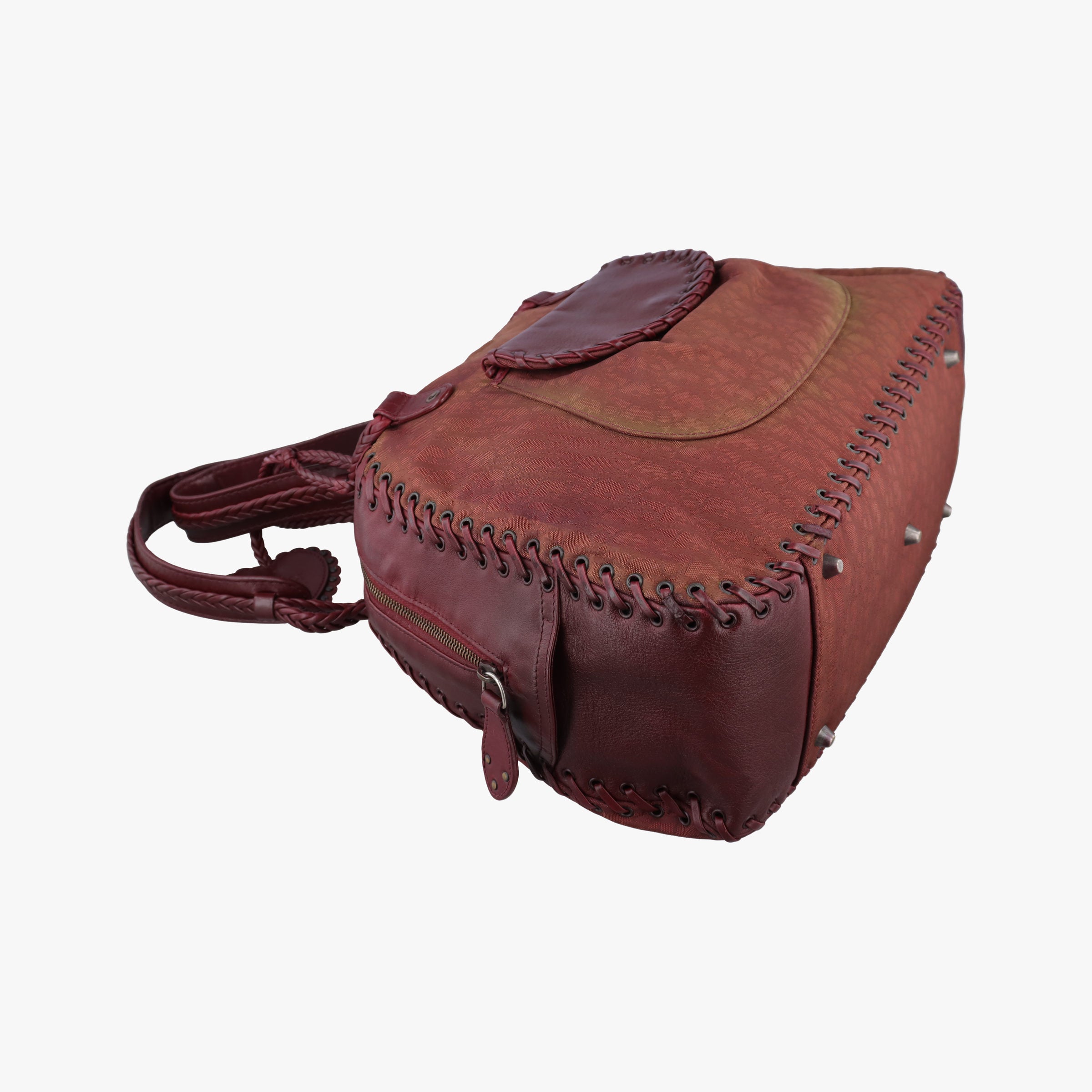 Pre-owned Christian Dior Ethnic Braided Tote burgundy×Multicolour canvas×leather  handbag | stylenewstar
