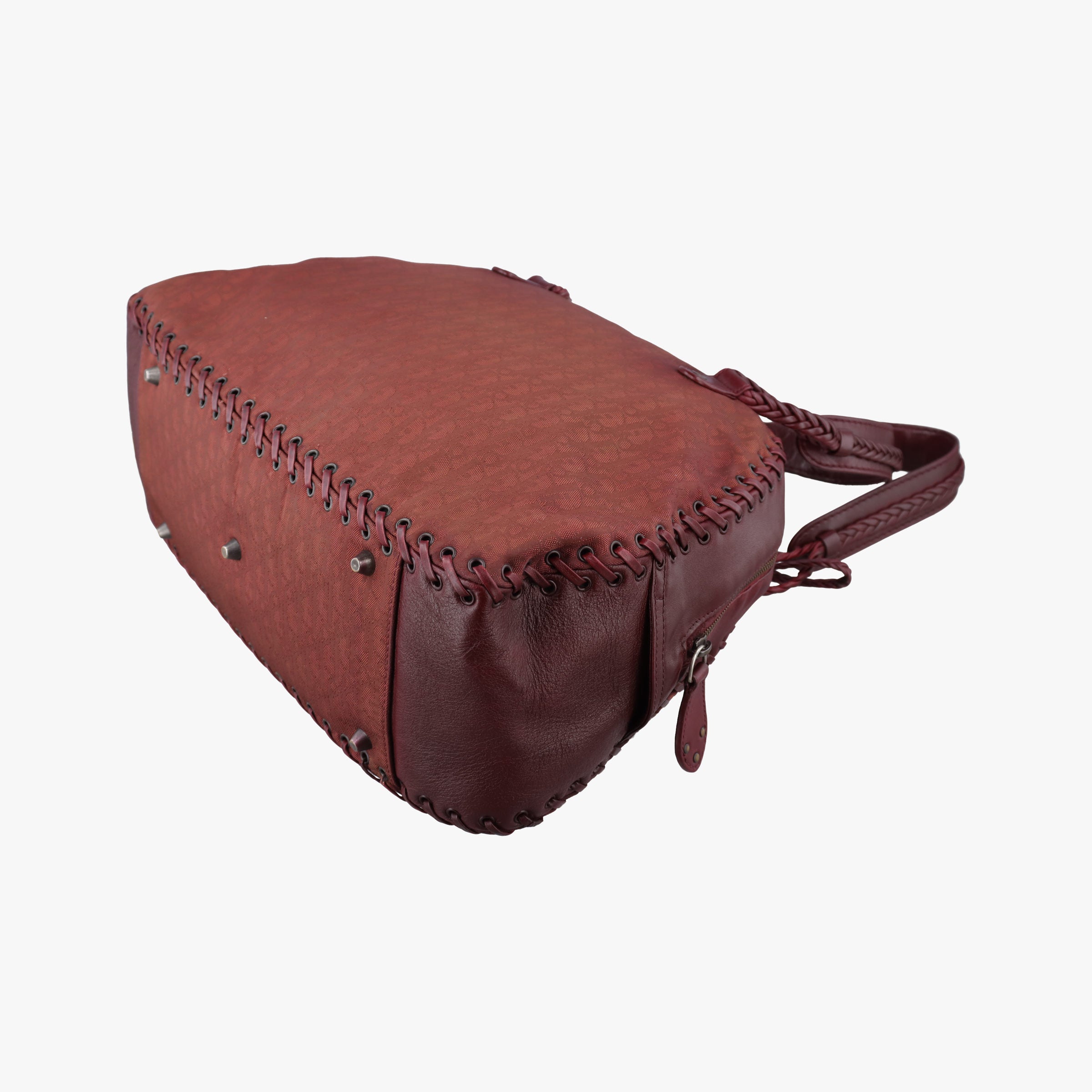 Pre-owned Christian Dior Ethnic Braided Tote burgundy×Multicolour canvas×leather  handbag | stylenewstar