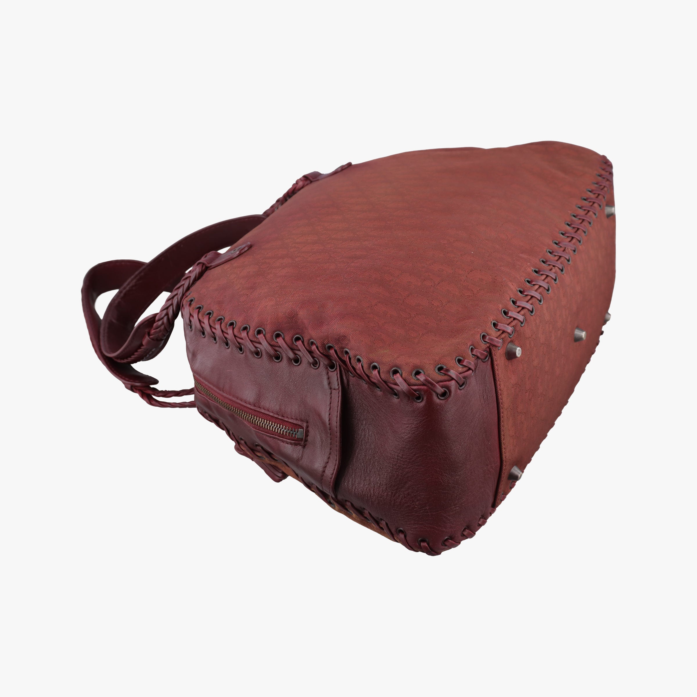 Pre-owned Christian Dior Ethnic Braided Tote burgundy×Multicolour canvas×leather  handbag | stylenewstar